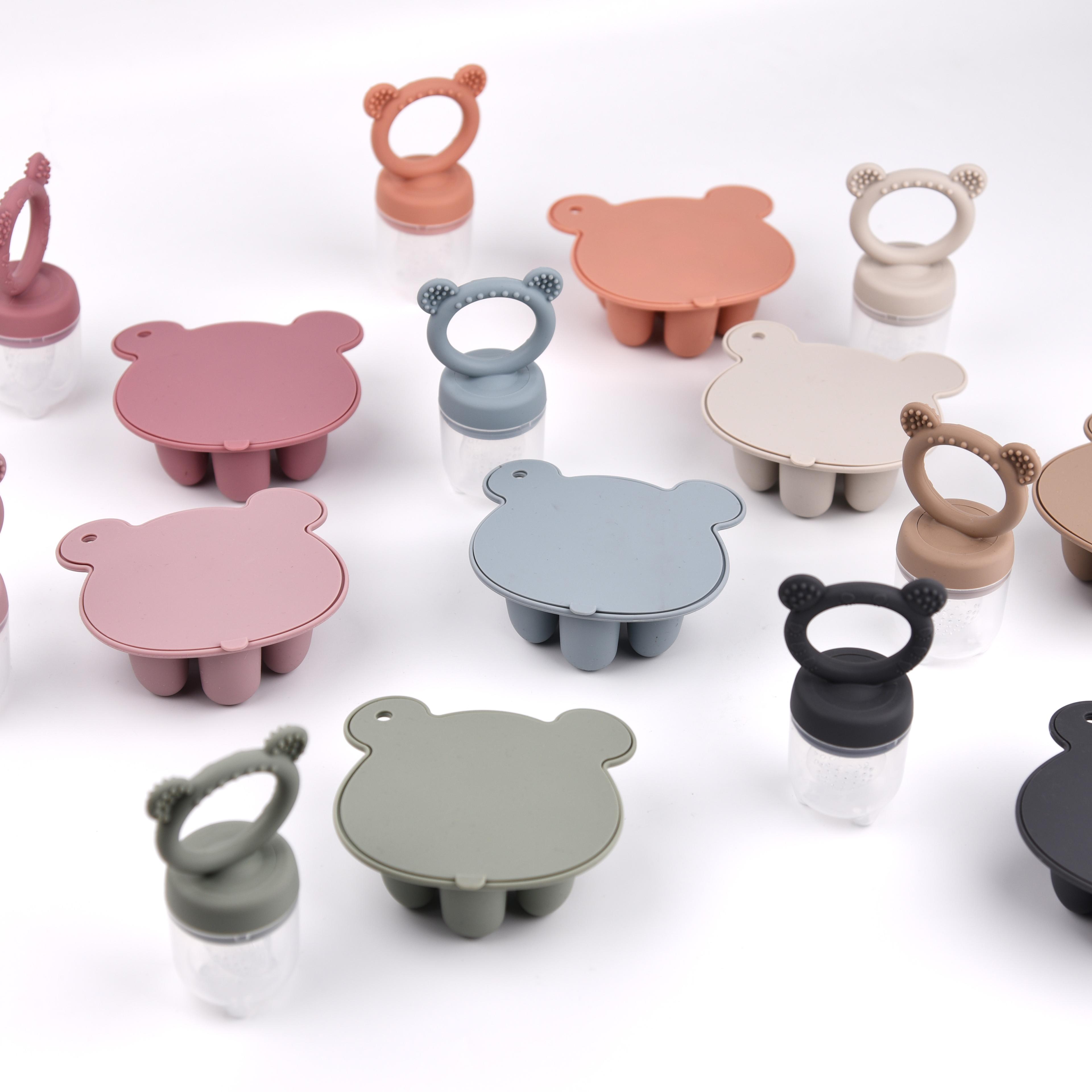 latest animal design bear set fruit feeder breast milk freezer tray food soup silicone freezer tray silicone popsicle mold