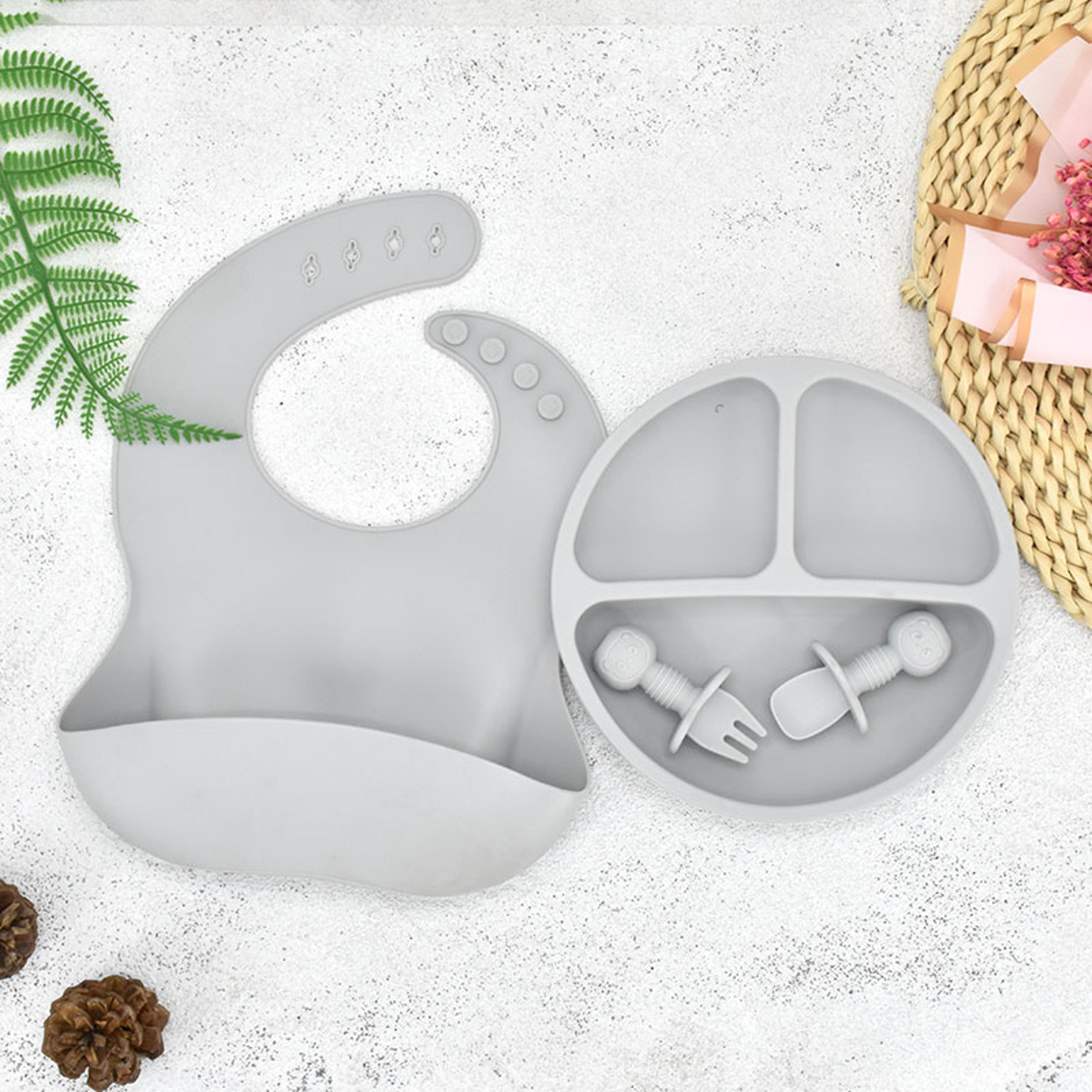 Retro Kids Plate Smile Face Baby Tableware Set Baby Safe Silicone Dining Plate Solid Cute Cartoon C 5