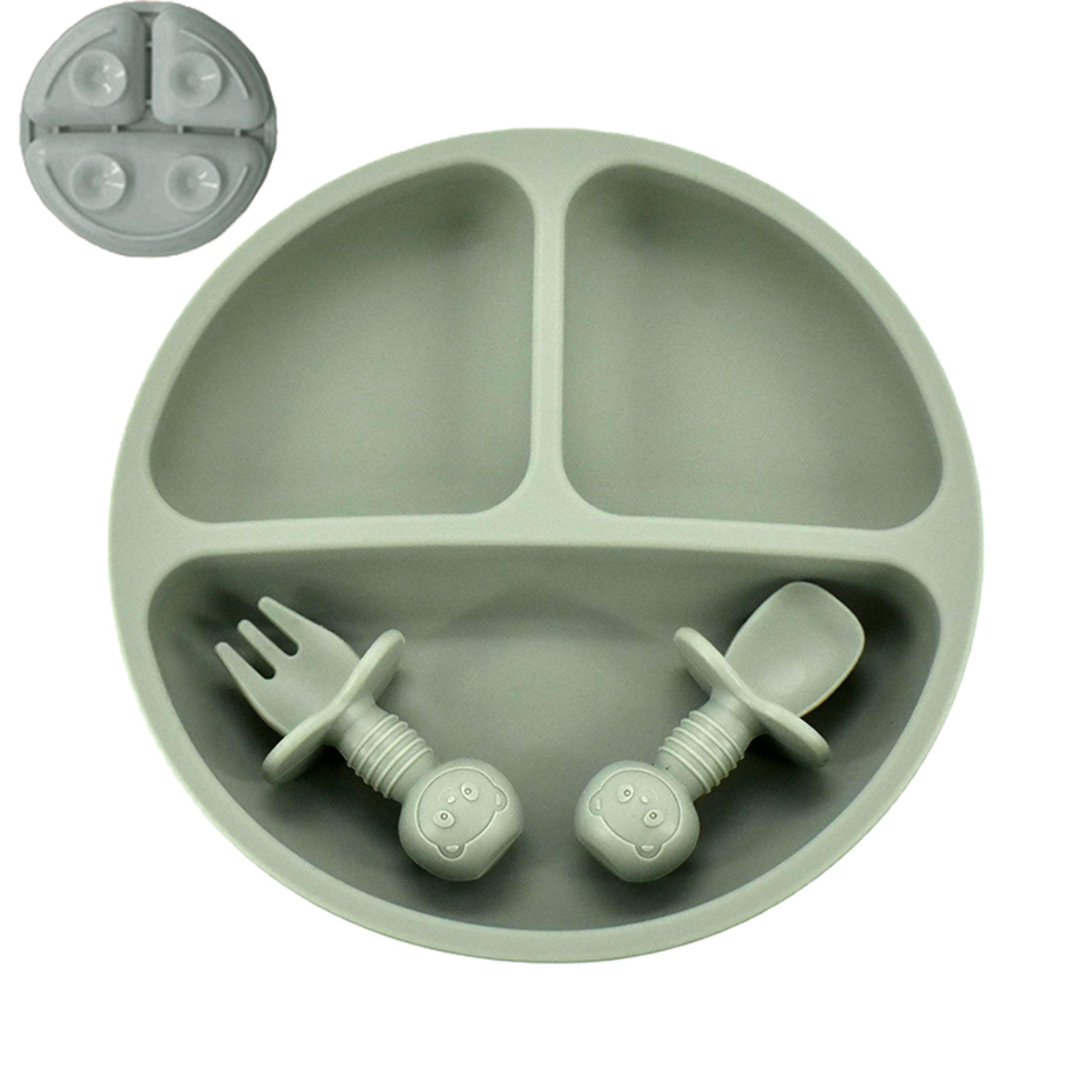 Retro Kids Plate Smile Face Baby Tableware Set Baby Safe Silicone Dining Plate Solid Cute Cartoon C 18