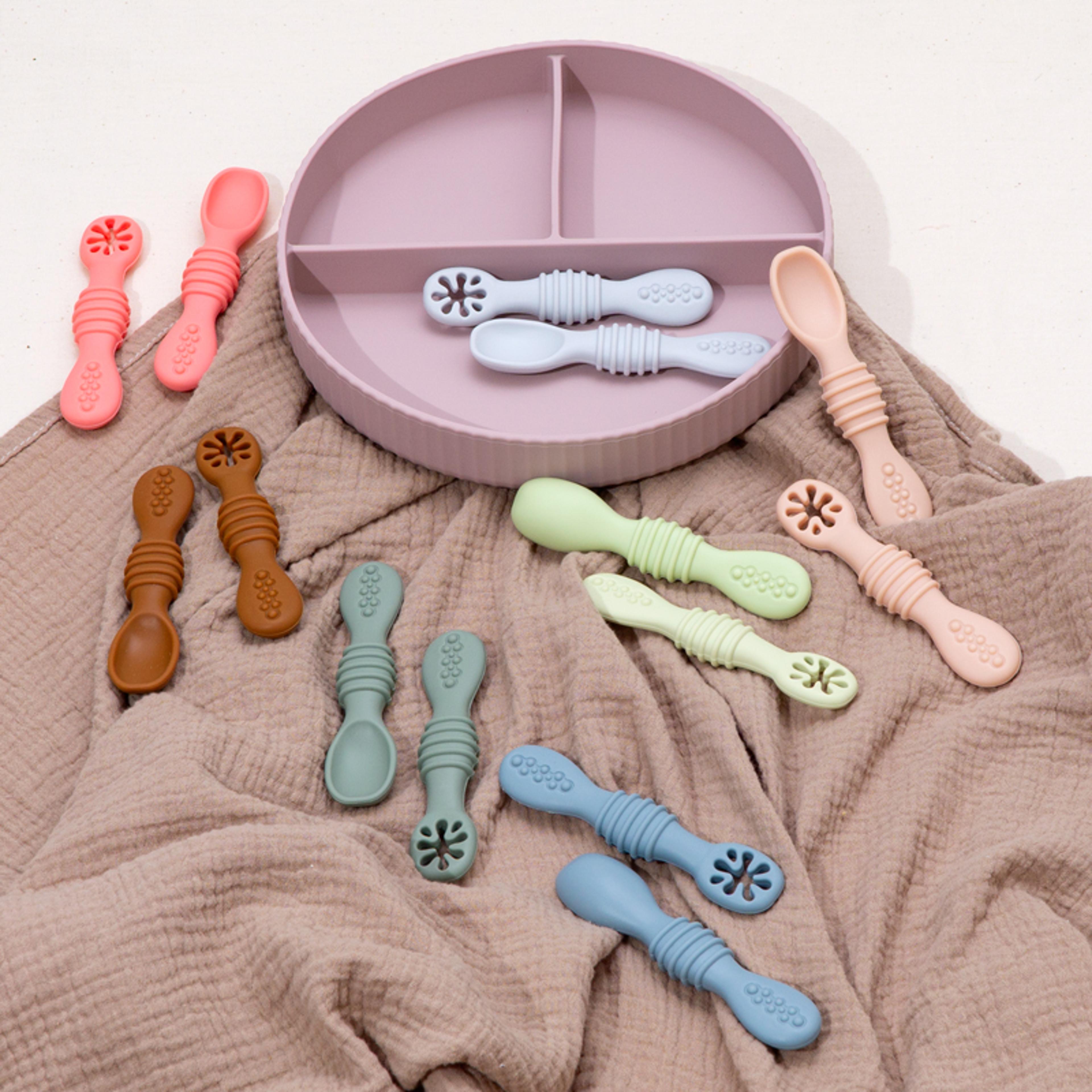 Training Spoon Feeding Tableware Baby Spoon Fork Set Food Grade Silicone Sticky Spoon Children Cutl 2