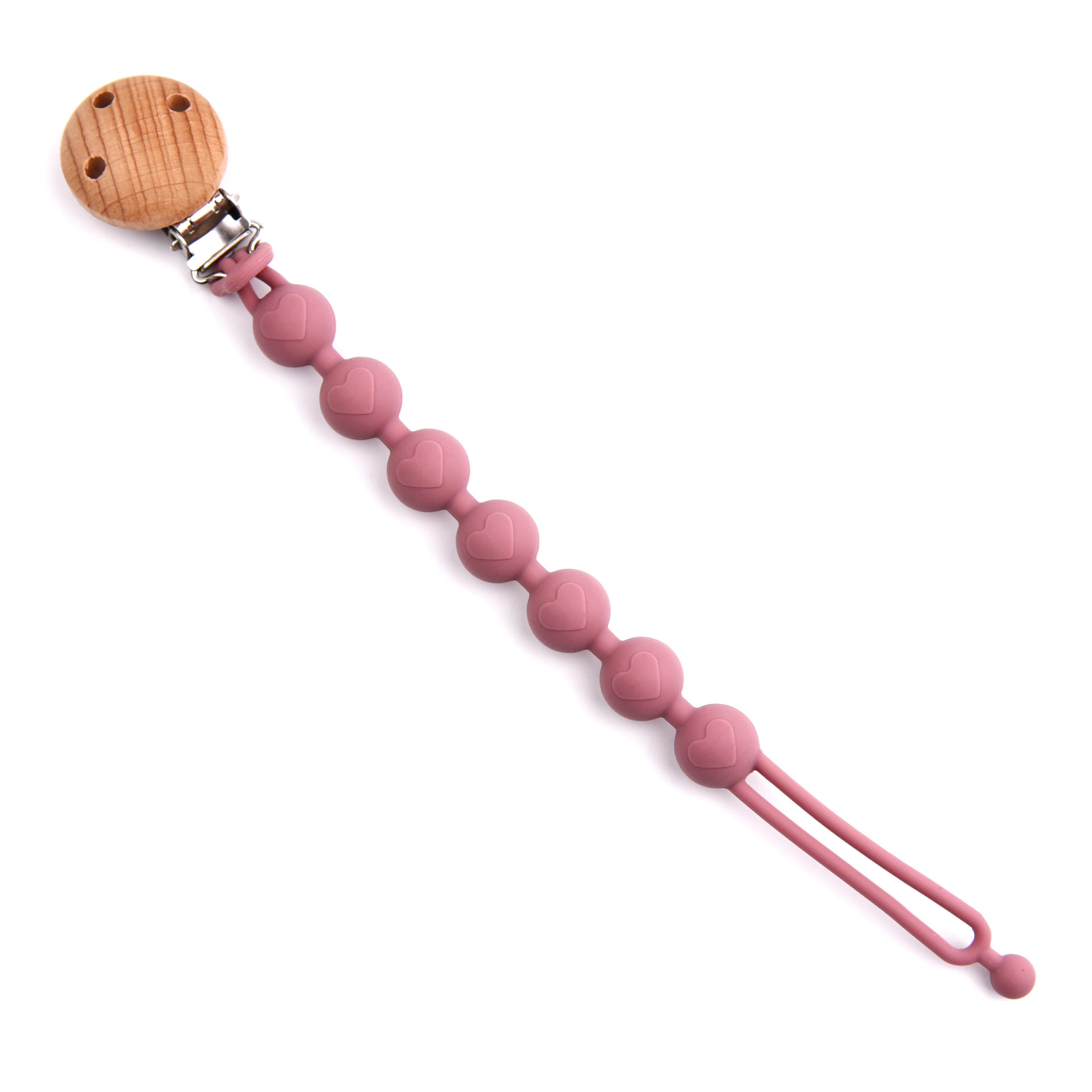 Lovely Heart Shape Pacifier Chain For Baby Silicone Dummy Clip Wood Baby Pacifier Chain With Cute H 11