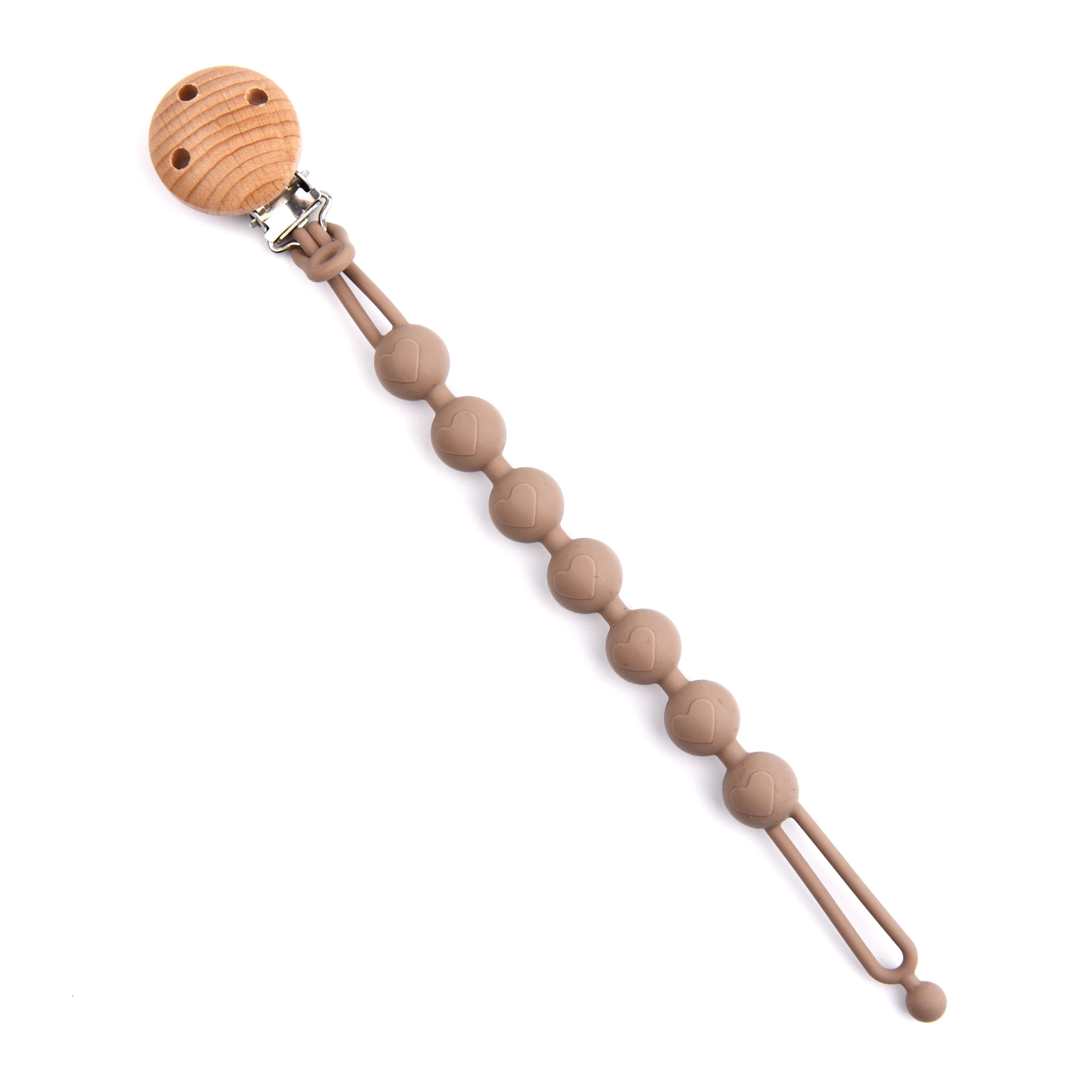 Lovely Heart Shape Pacifier Chain For Baby Silicone Dummy Clip Wood Baby Pacifier Chain With Cute H 12