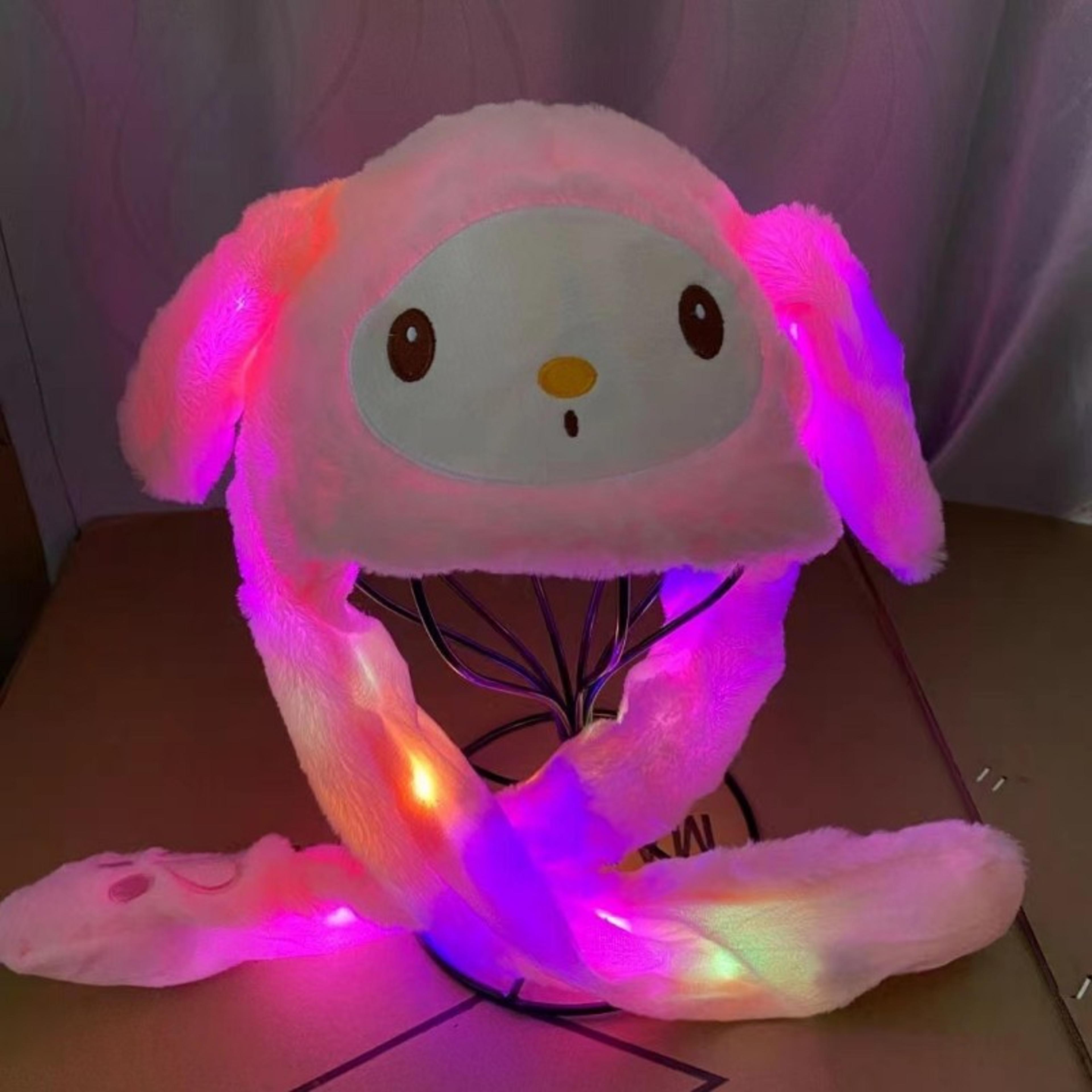 LED Plush Bunny Hat Kuromi Hello Kitty Moving Ears Glowing Rabbit Hat For Girls Halloween Party Acc 2