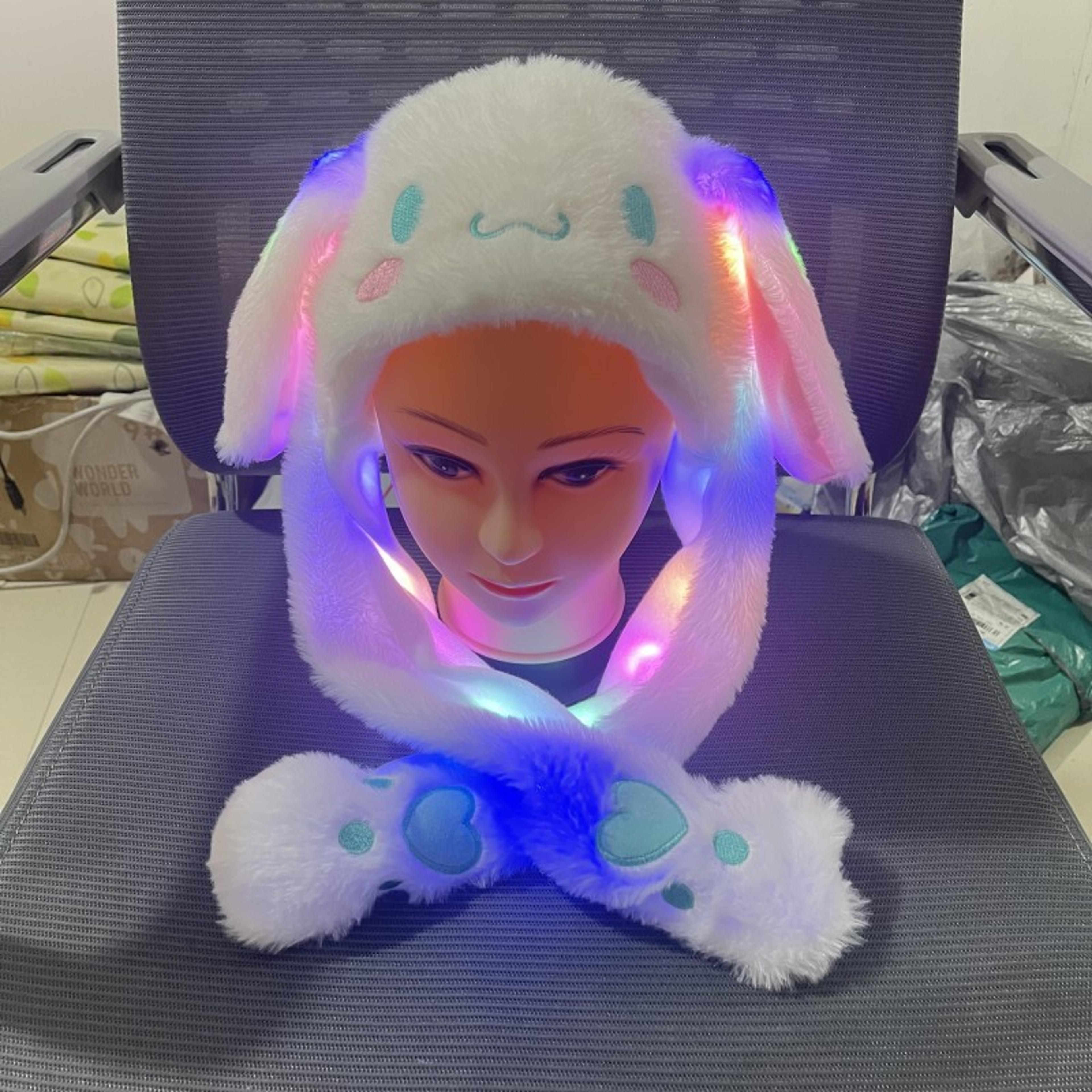 LED Plush Bunny Hat Kuromi Hello Kitty Moving Ears Glowing Rabbit Hat For Girls Halloween Party Acc 8