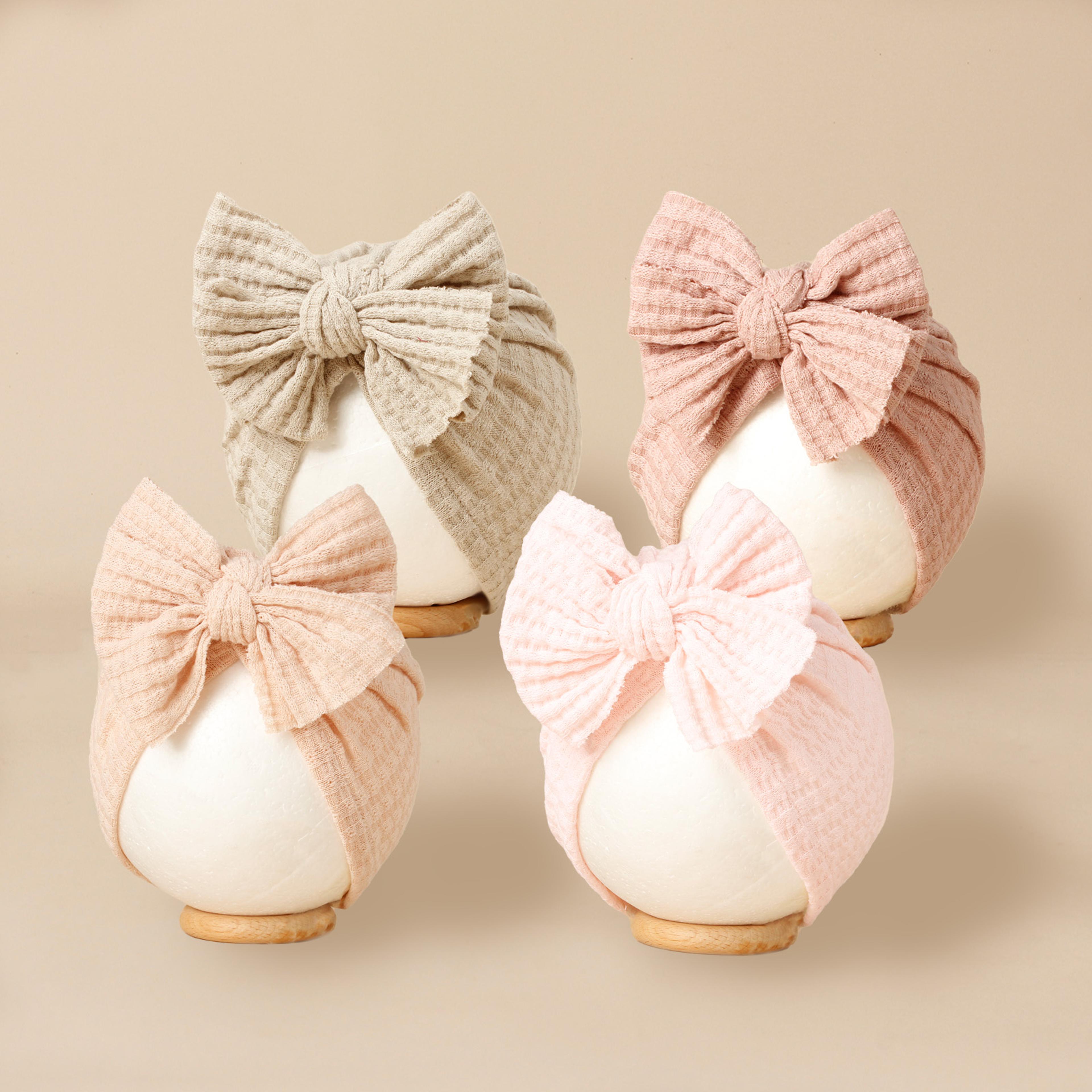 cute solid color baby girls turban hat, lovely bowknot knitted baby hat, soft newborn infant cap beanies head wraps