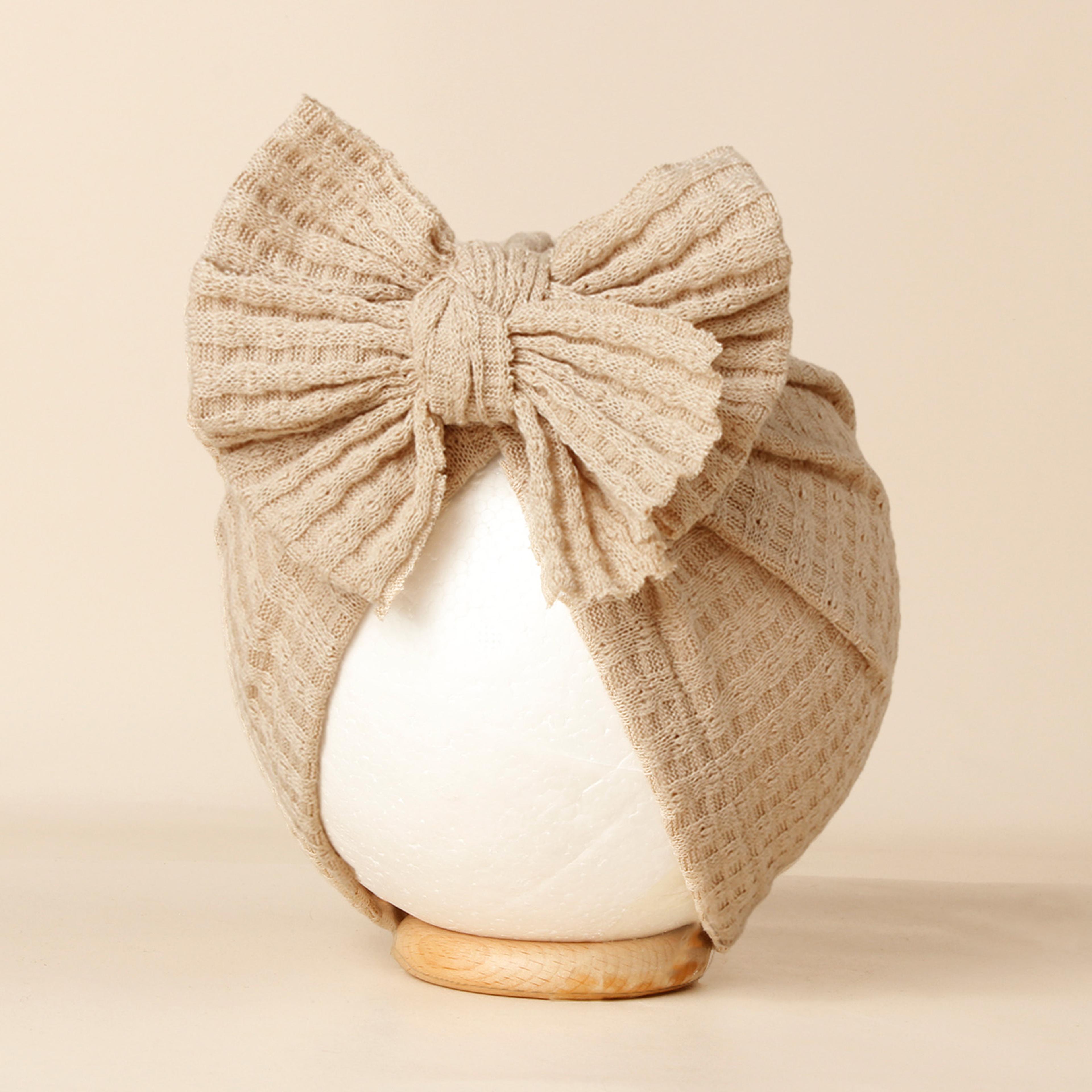 Cute Solid Color Baby Girls Turban Hat Lovely Bowknot Knitted Baby Hat Soft Newborn Infant Cap Bean 1