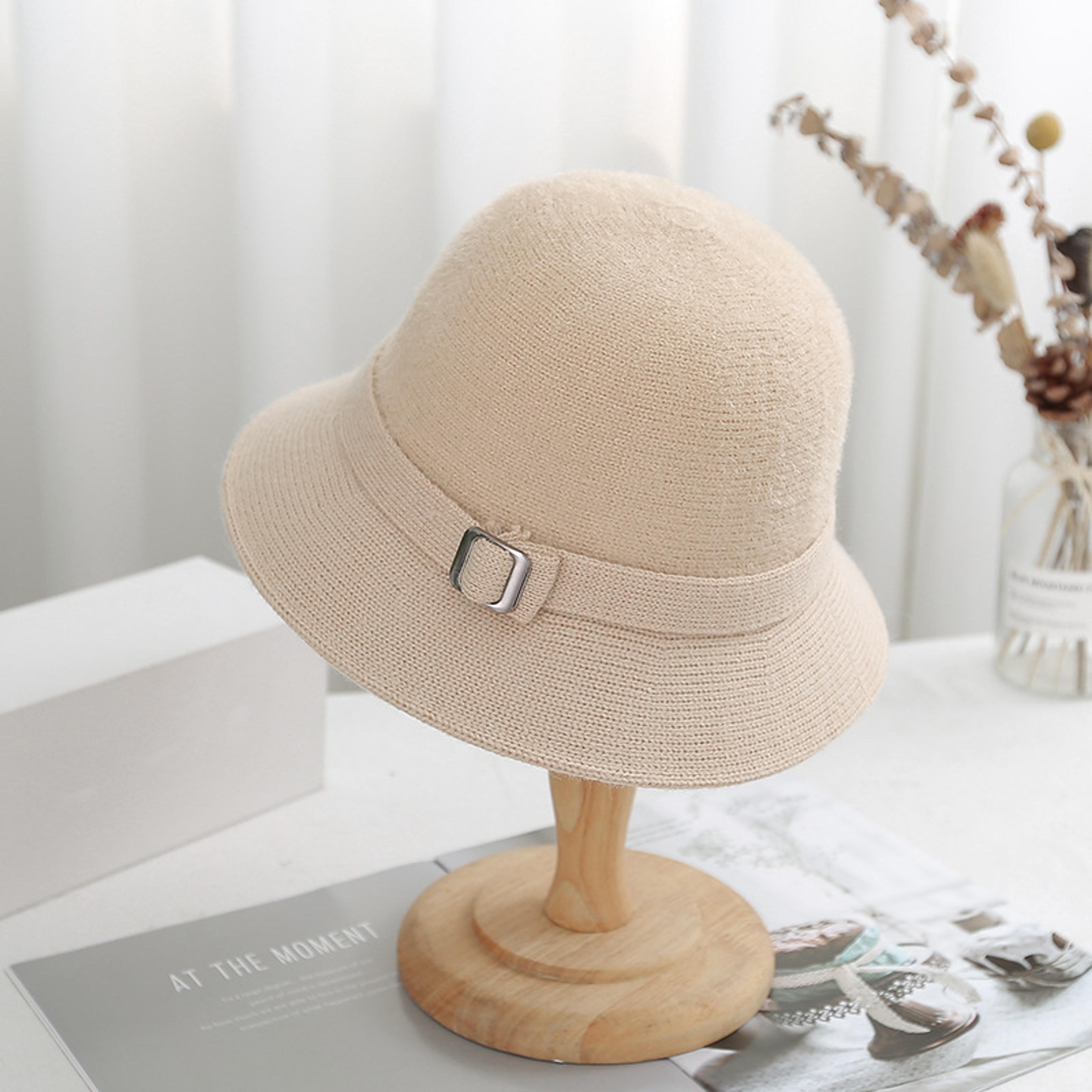Autumn Winter Solid Color Knitted Bucket Hat Women Faux Mink Cashmere Blend Artistic Versatile Sun  3