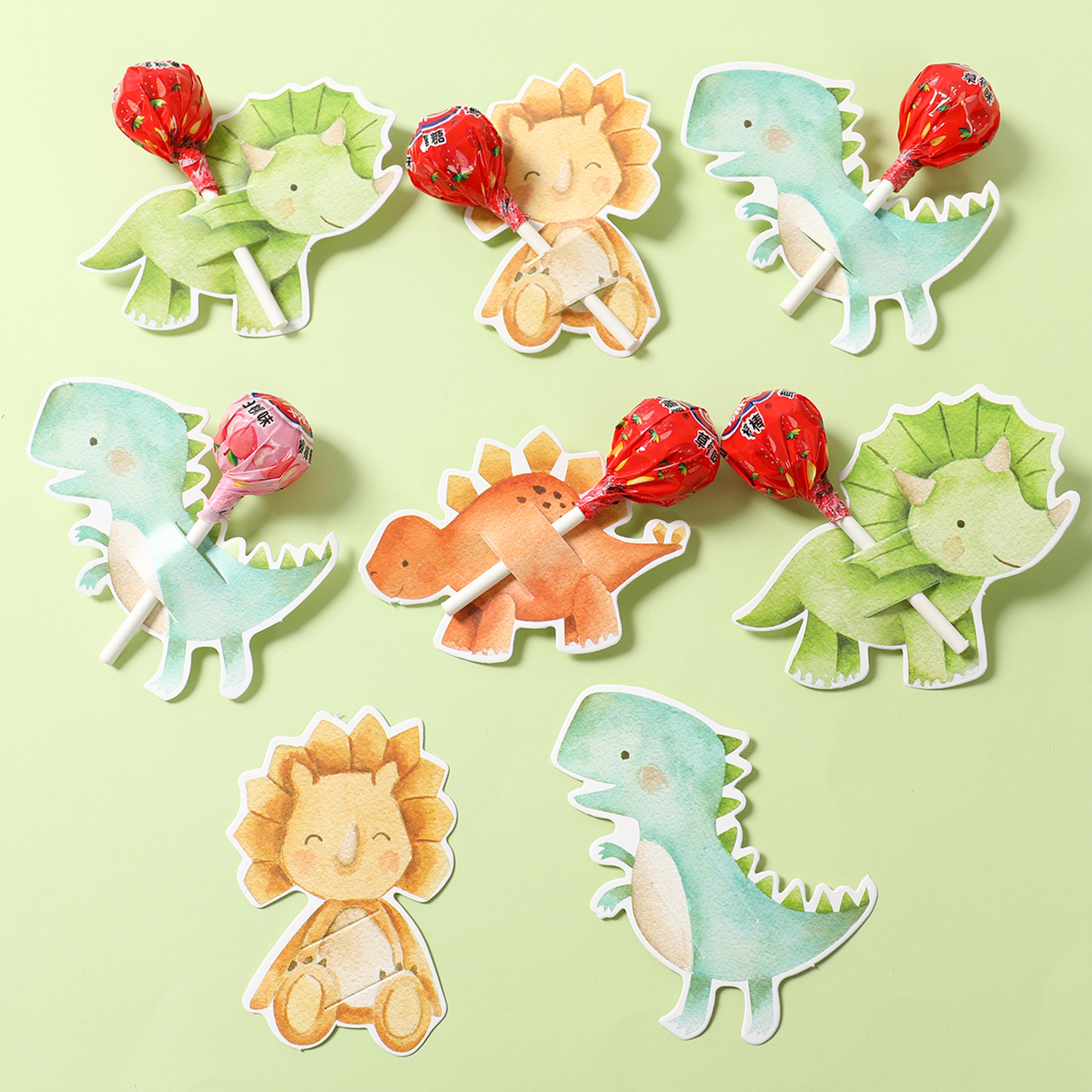 birthday party decor dinosaur lollipop holder card roar dino favors
