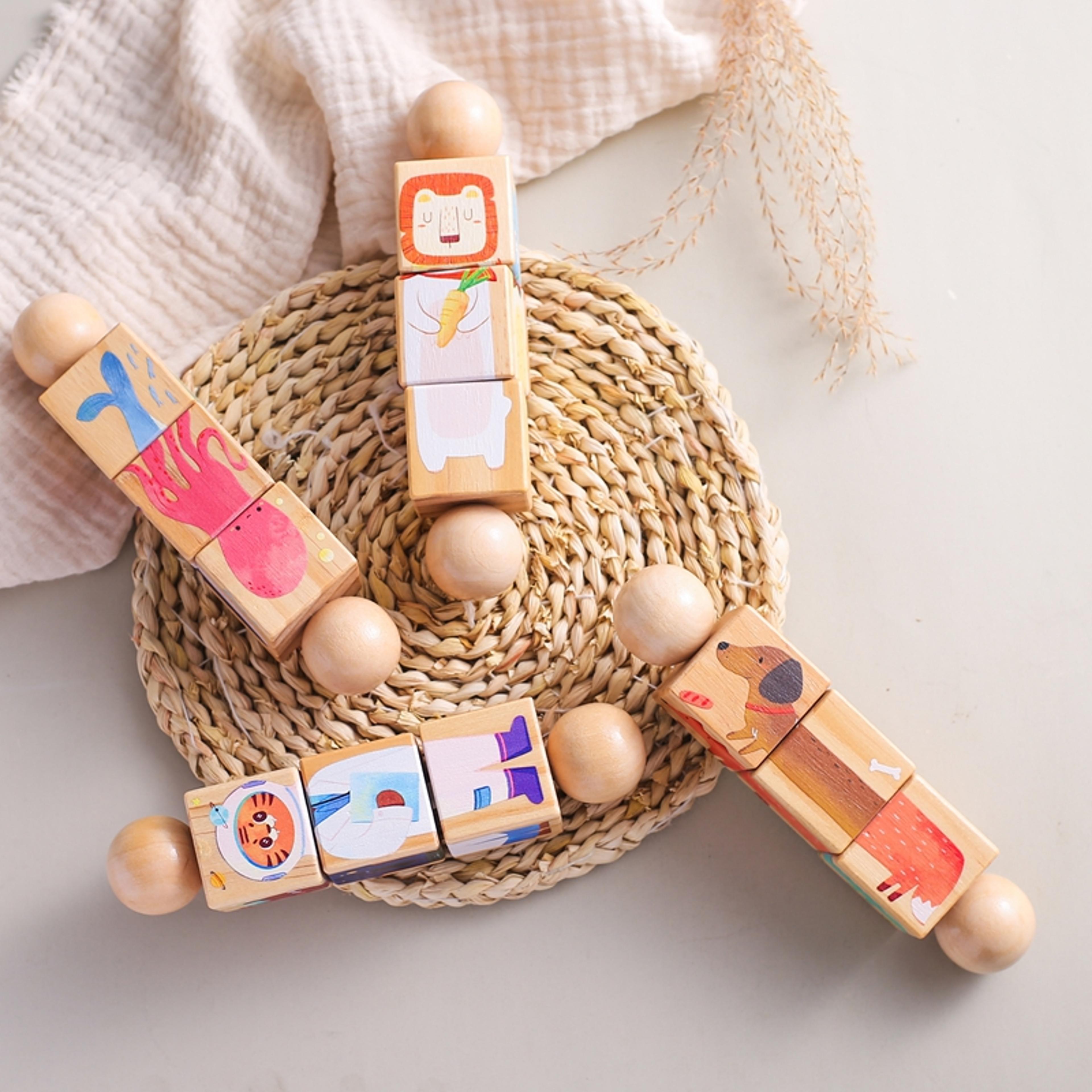 montessori wooden rotating puzzle, baby rattle, soothing animal blocks, matching toy for newborn babies