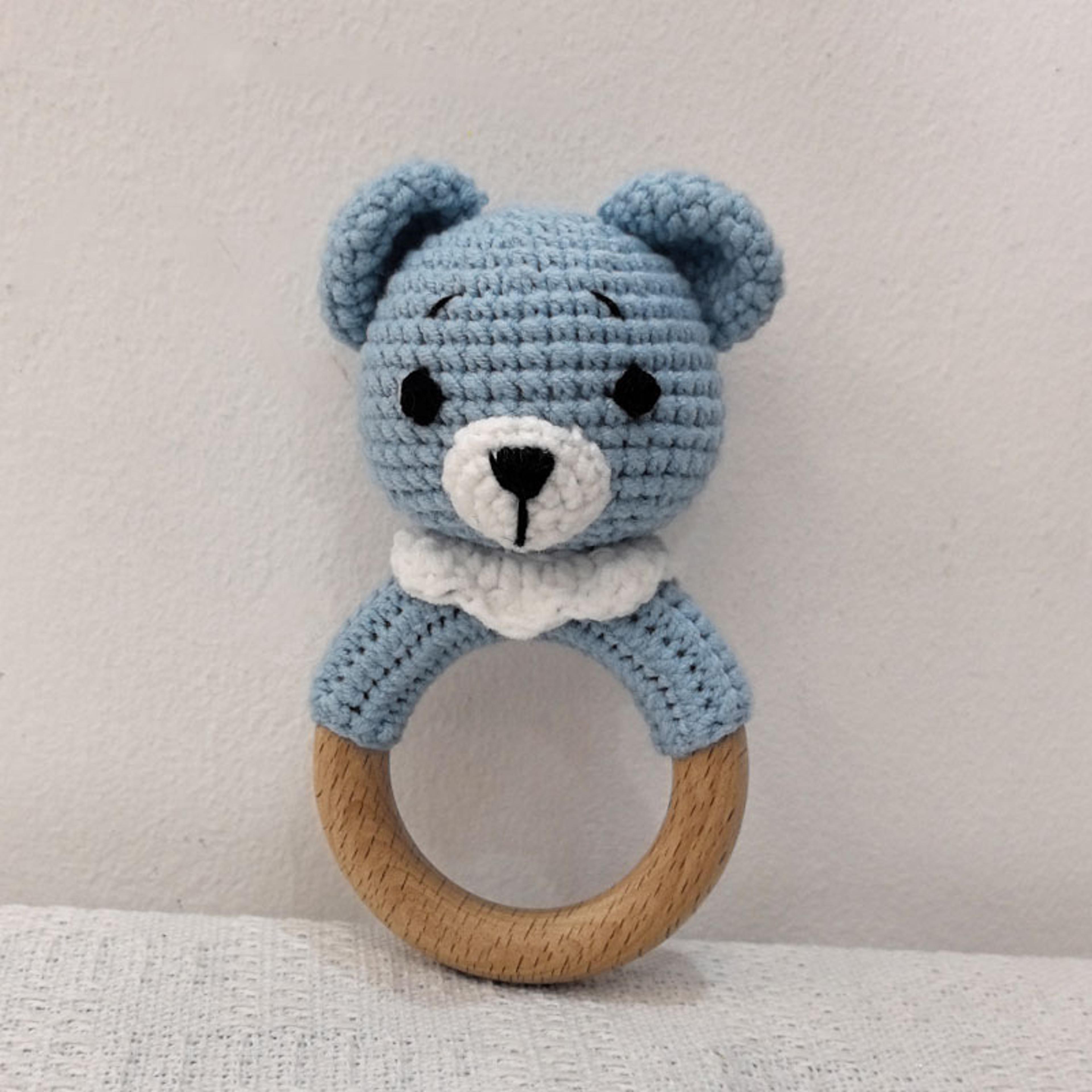 Long Ear Bunny Baby Rattler Safety Wooden Teether Mobile Crib Bell Teething Toy 5