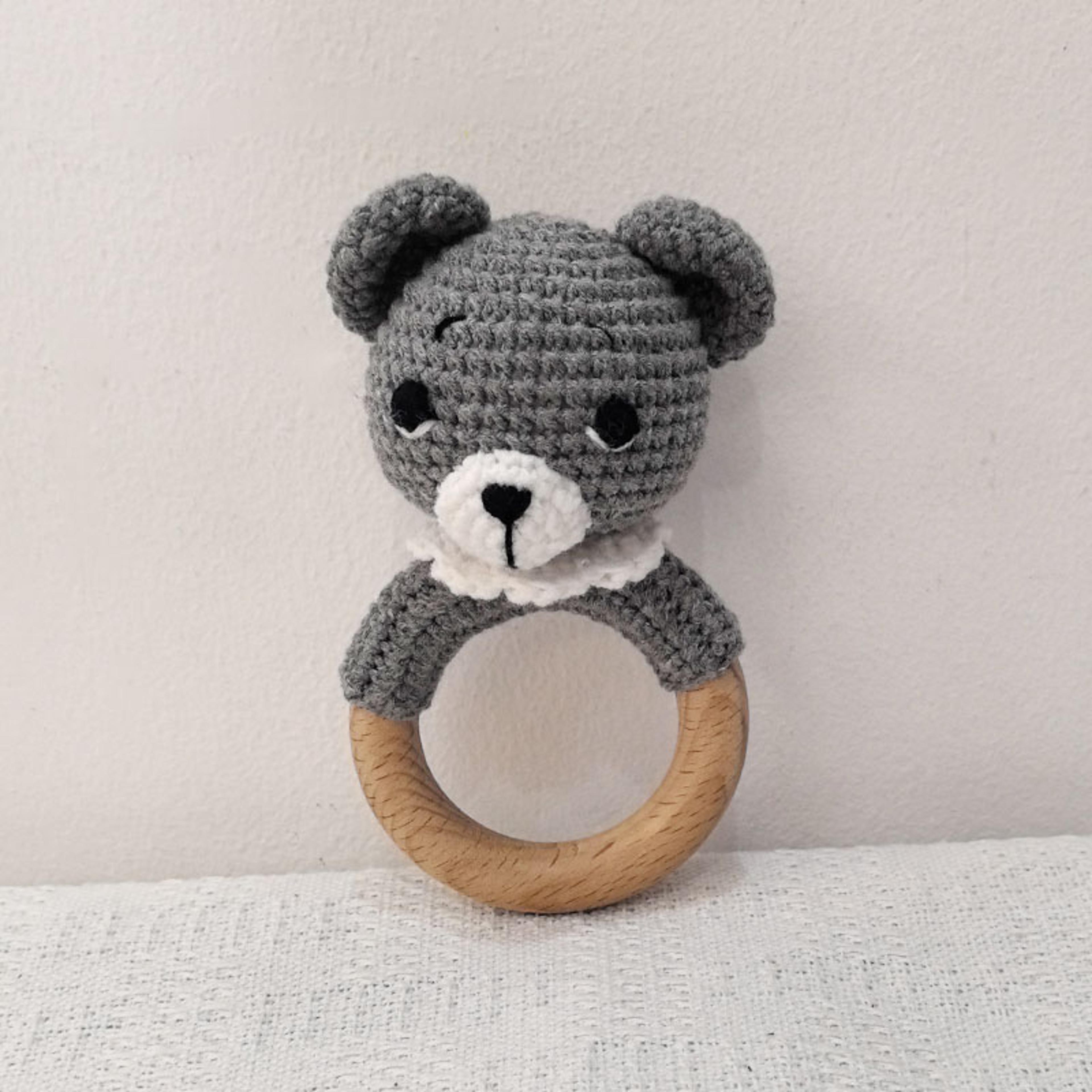 Long Ear Bunny Baby Rattler Safety Wooden Teether Mobile Crib Bell Teething Toy 8