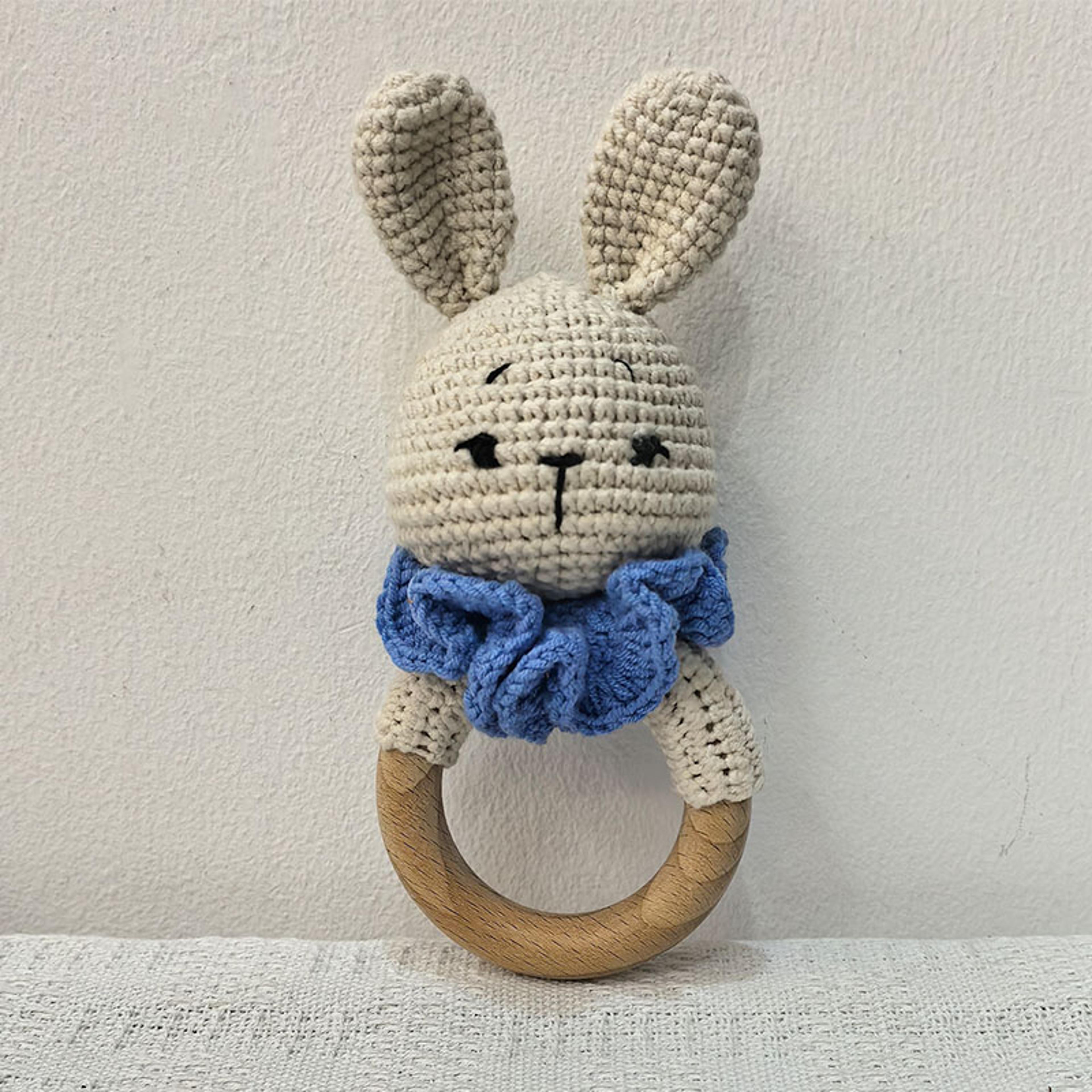 Long Ear Bunny Baby Rattler Safety Wooden Teether Mobile Crib Bell Teething Toy 10