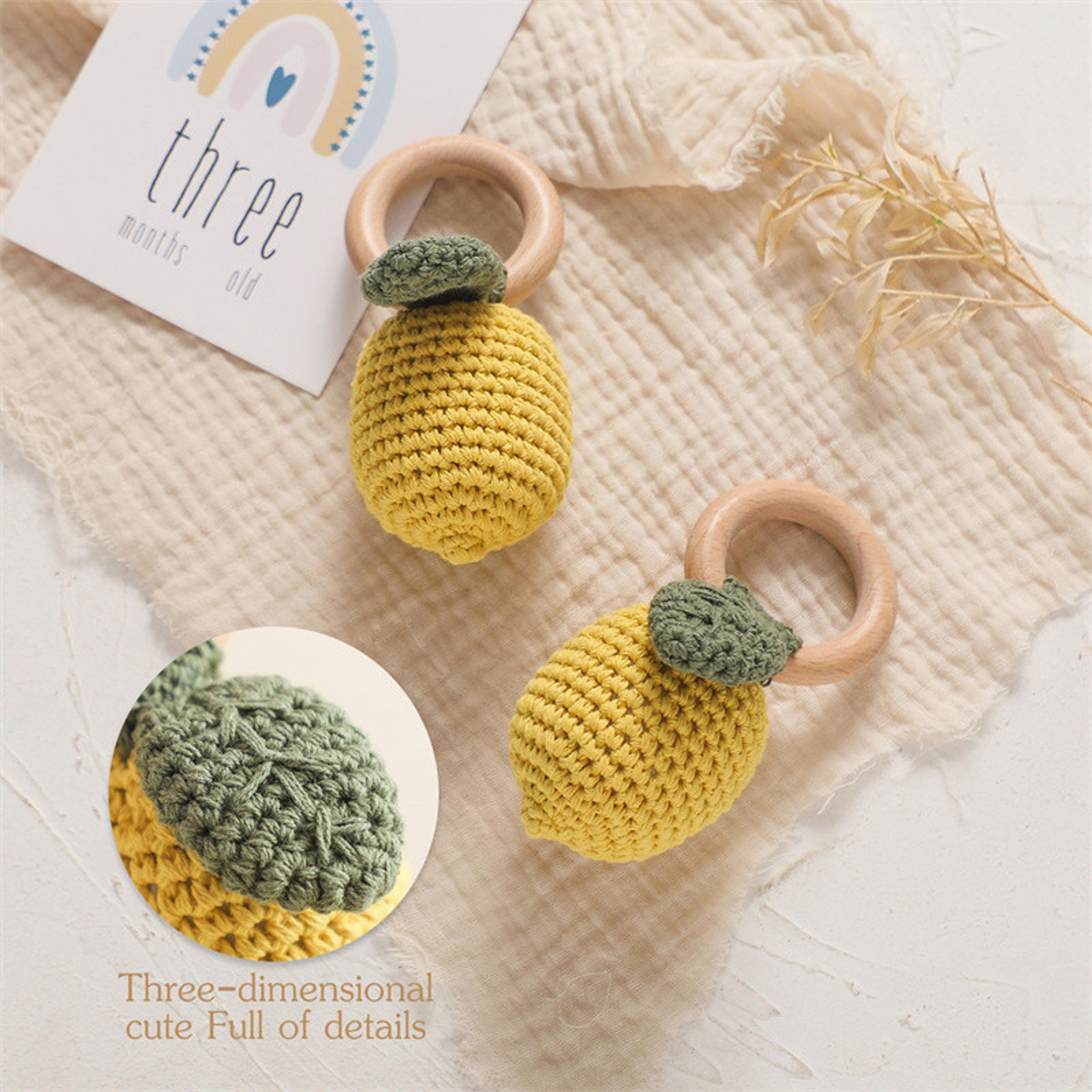 Cotton Music Toys Baby Teether Crochet Lemon Rattle Gift 3