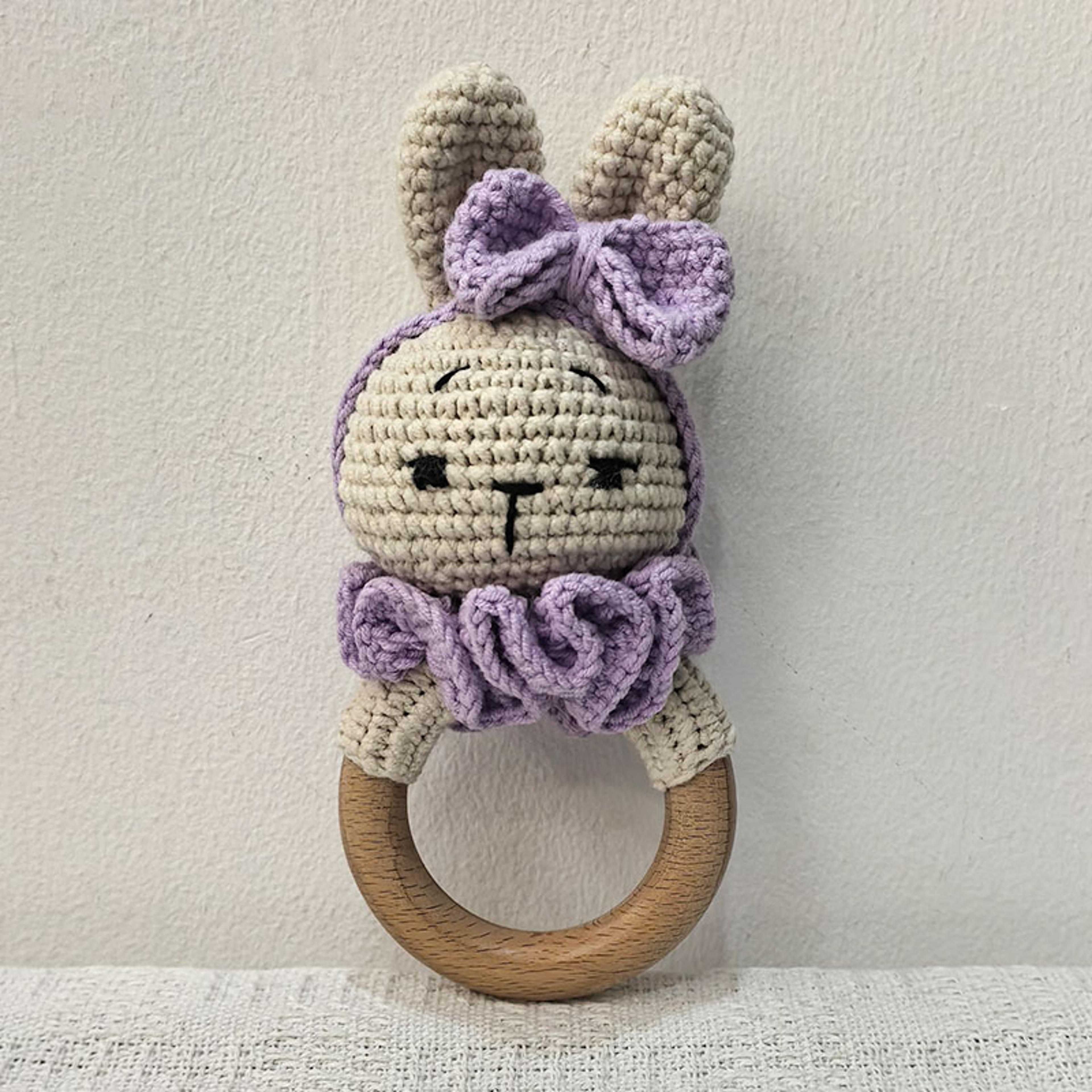 Baby Teether Music Rattles For Kids Animal Crochet Rattle Rabbit Bear Ring Wooden Babies Gym Montes 10