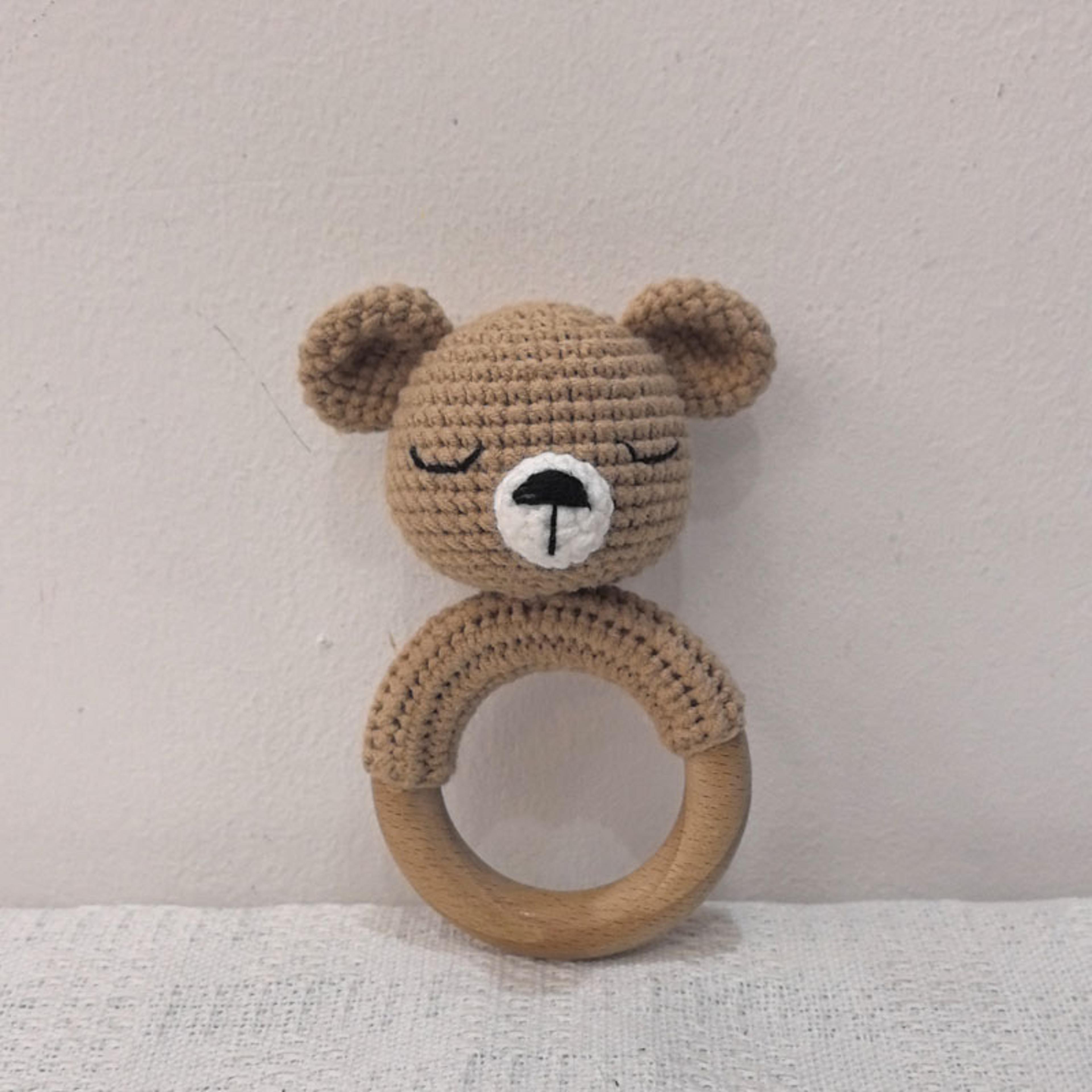 Baby Teether Music Rattles For Kids Animal Crochet Rattle Rabbit Bear Ring Wooden Babies Gym Montes 20