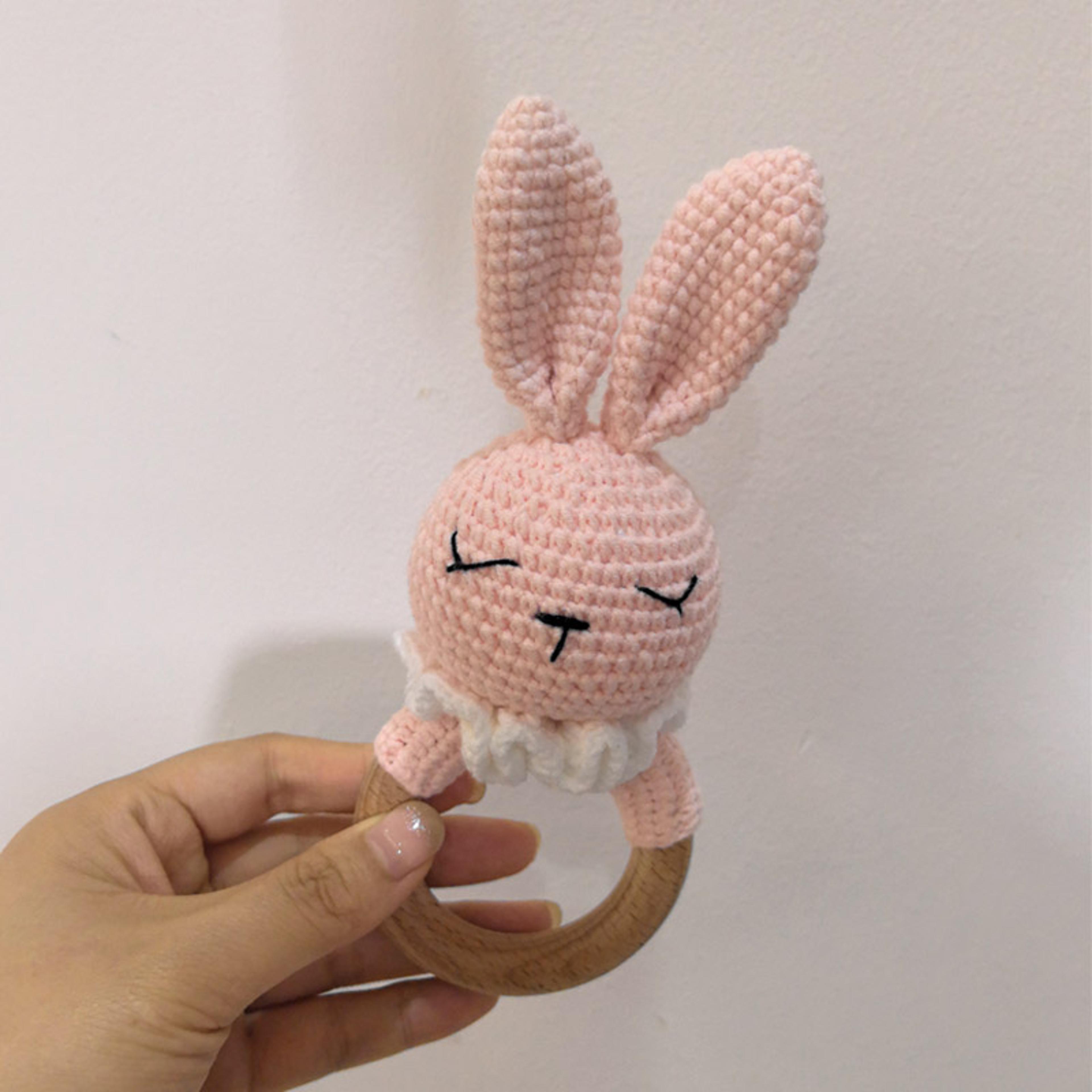 Baby Teether Music Rattles For Kids Animal Crochet Rattle Rabbit Bear Ring Wooden Babies Gym Montes 25