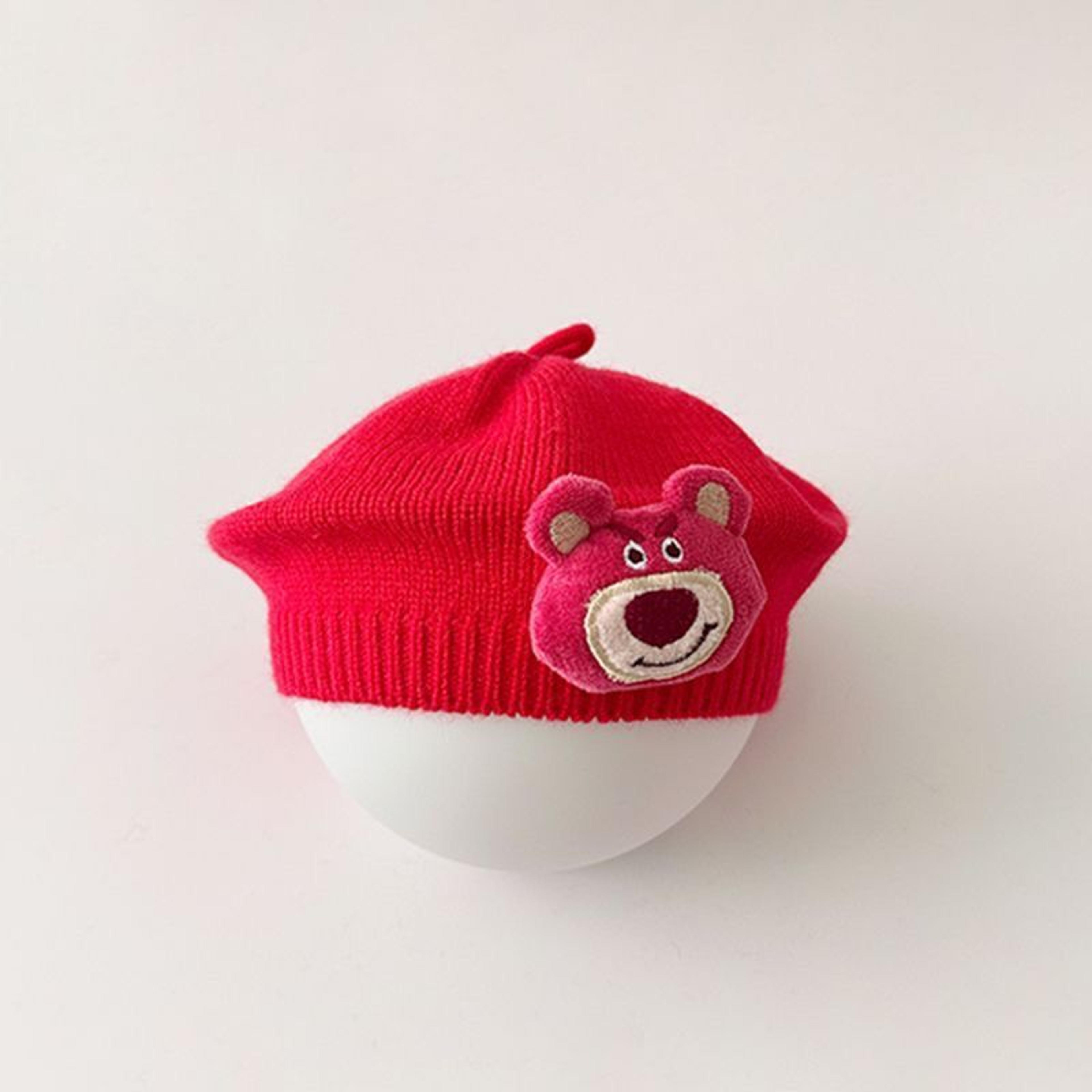 Knitted Wool Baby Beret Hat Red Solid Color For Winter And Christmas Photo Shoot 4