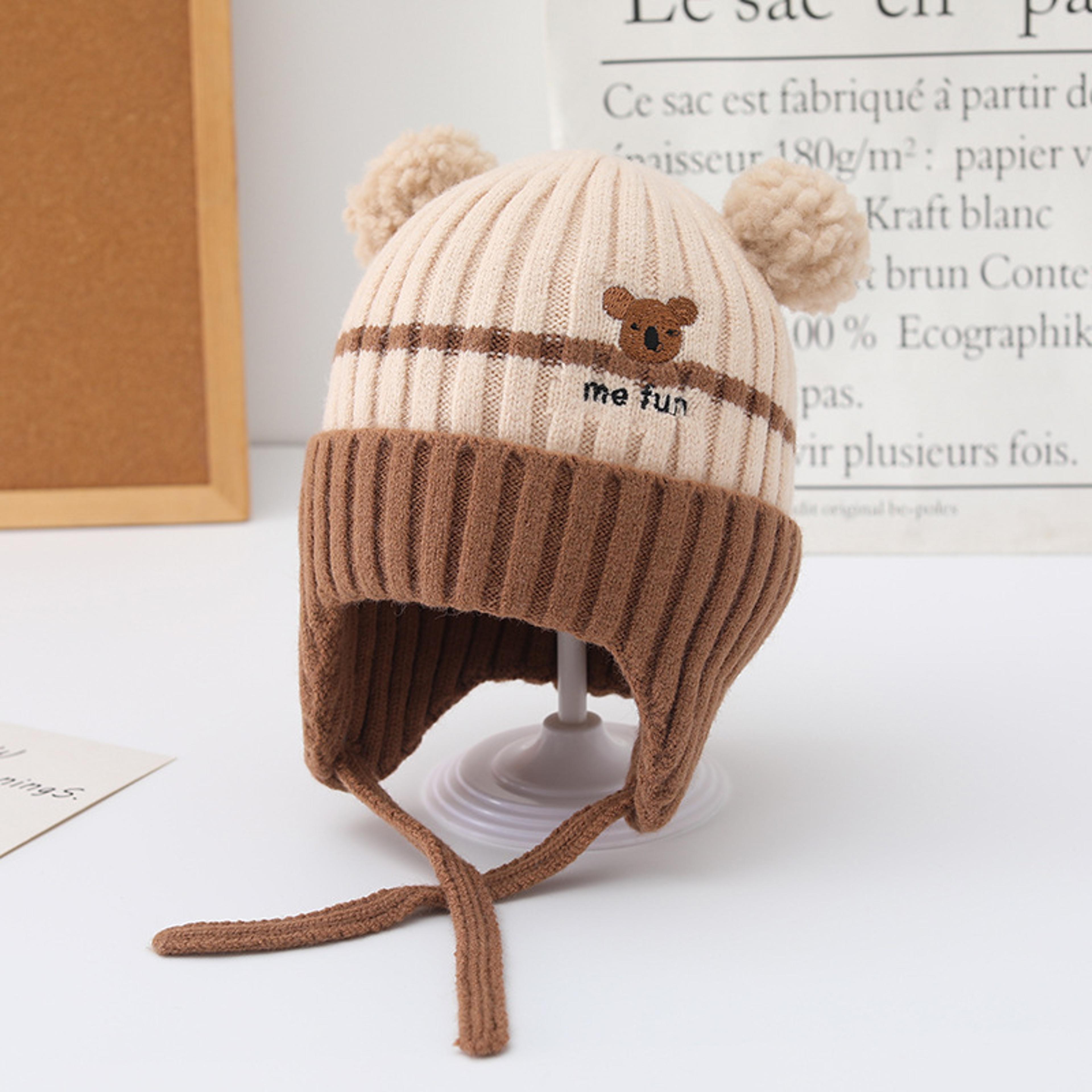 cute cartoon animals baby hat, winter warm knitted beanies for boys and girls, anti-cold toddler kids lacing cap