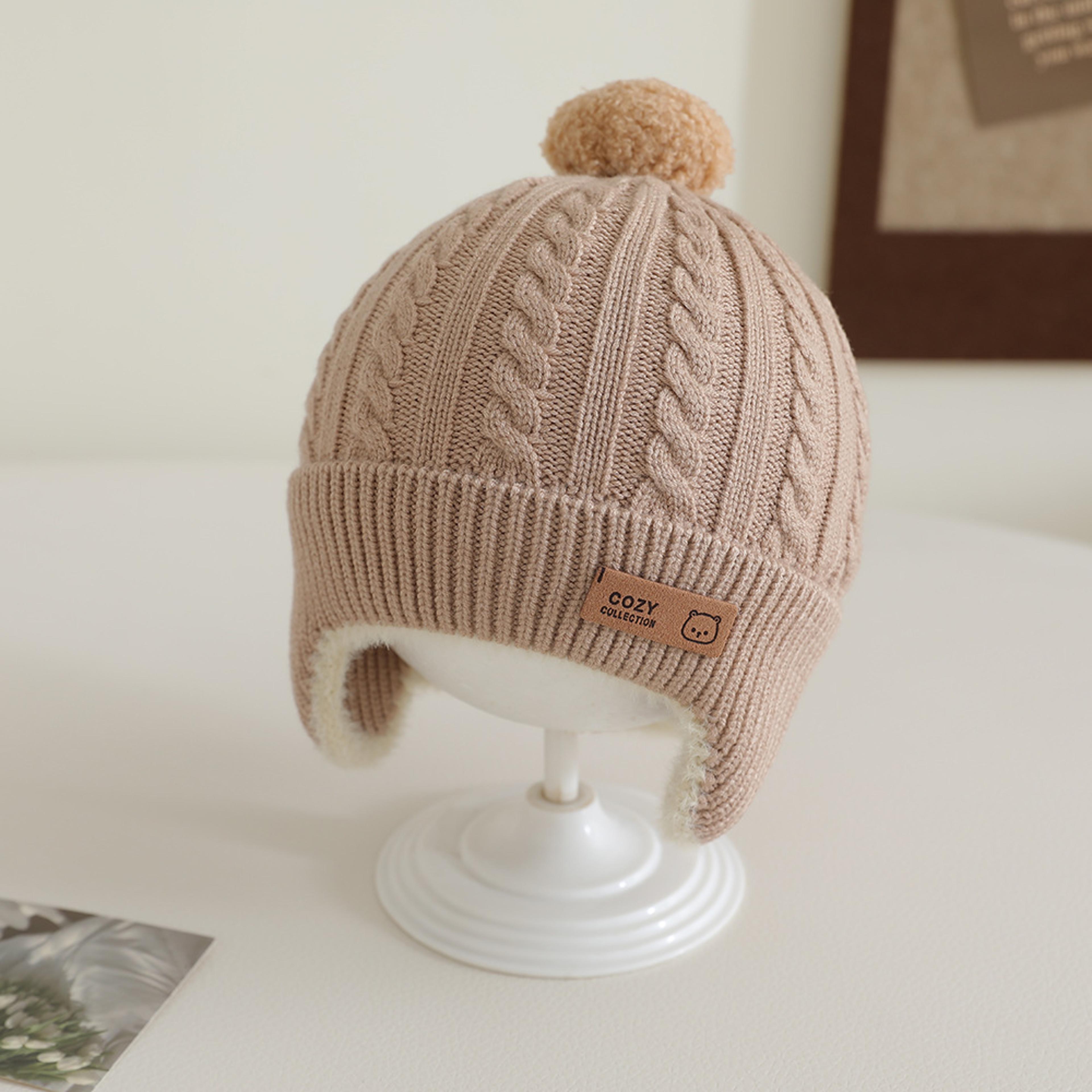 Windproof Toddler Girls Knitted Hat Cute Pompom Infant Ear Protection Cap Baby Boy Earmuffs Beanie 6
