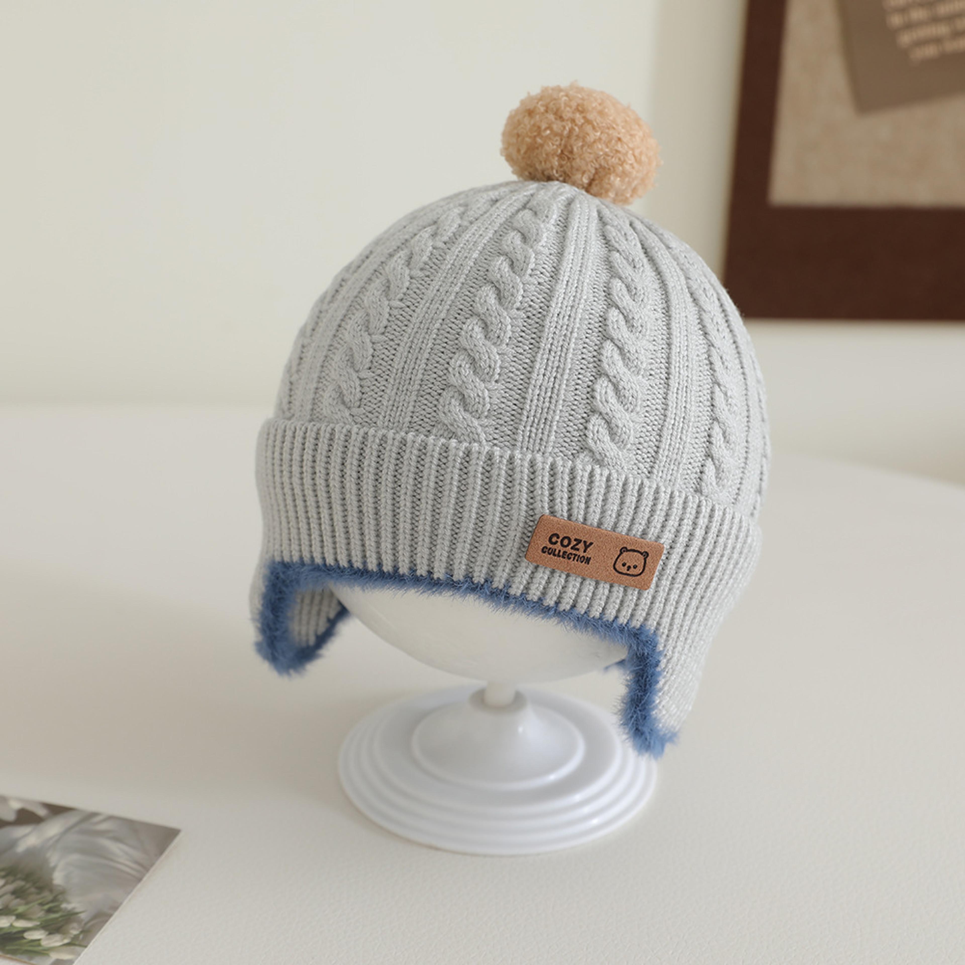 Windproof Toddler Girls Knitted Hat Cute Pompom Infant Ear Protection Cap Baby Boy Earmuffs Beanie 7