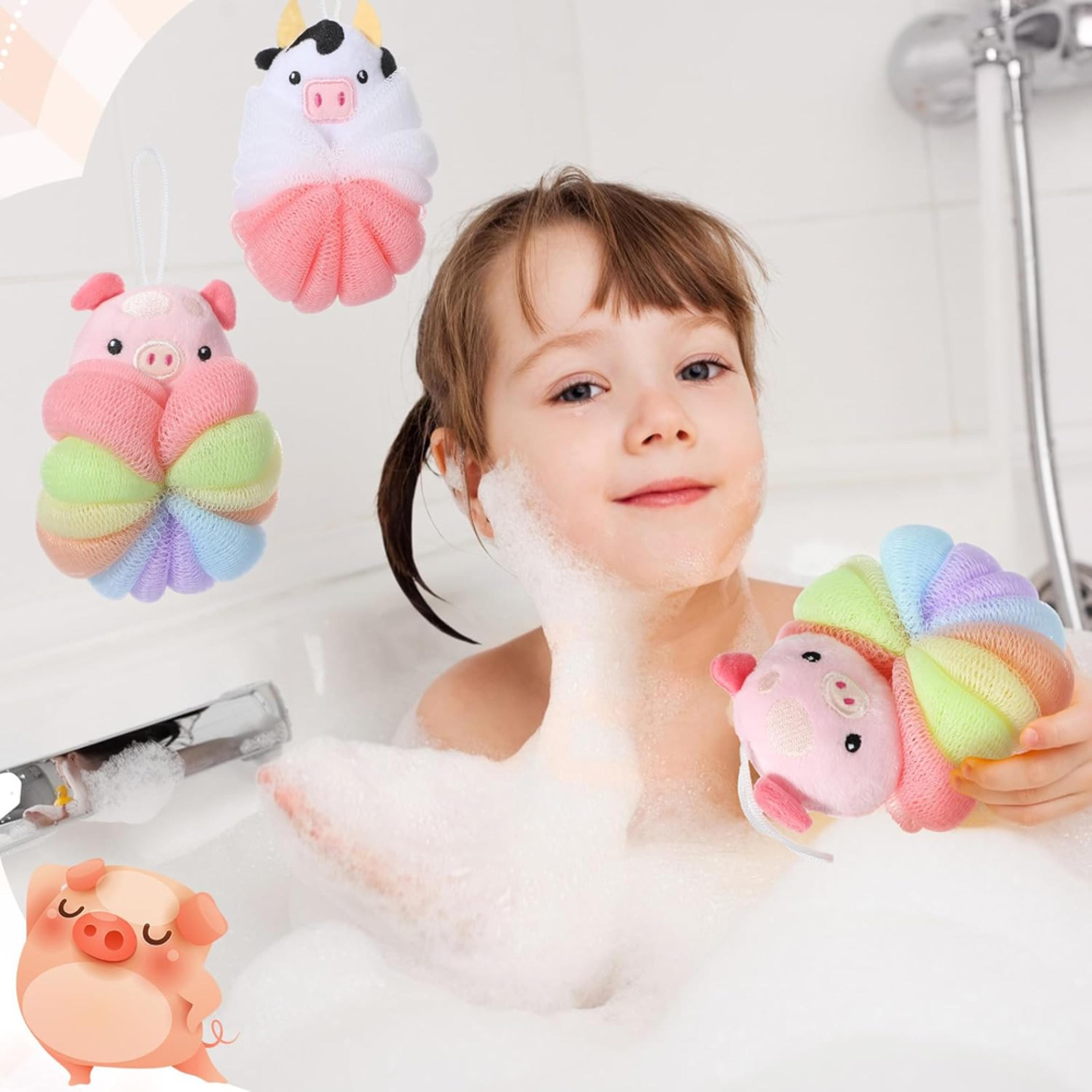 Kids Toddler Bath Loofahs Cute Cartoon Bath Pouf Body Scrubber Mesh Sponges 1