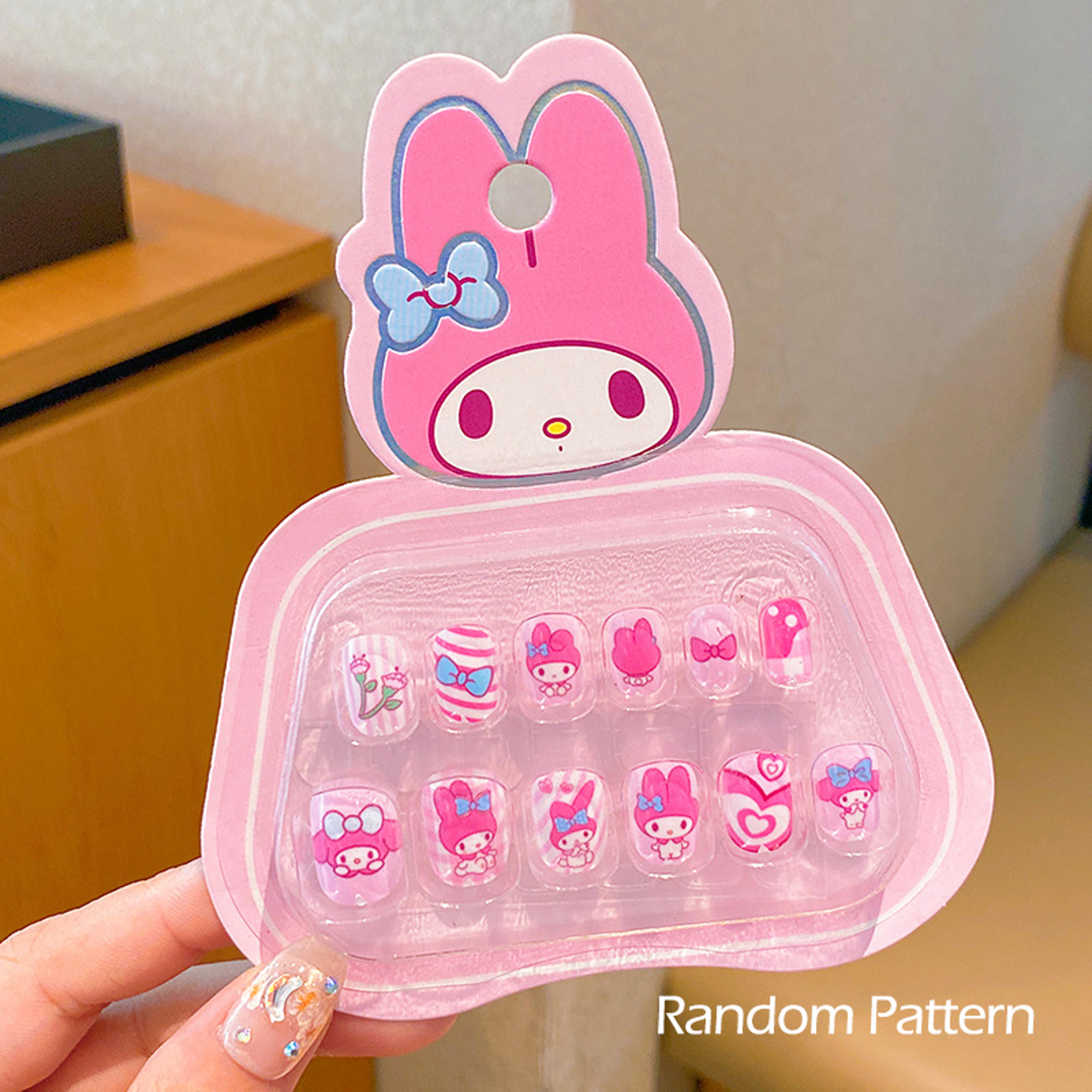 3D Rhinestones Sanrio Hello Kitty Kuromi My Melody Kids PressOn Nails With Bows SelfAdhesive Nail S 5