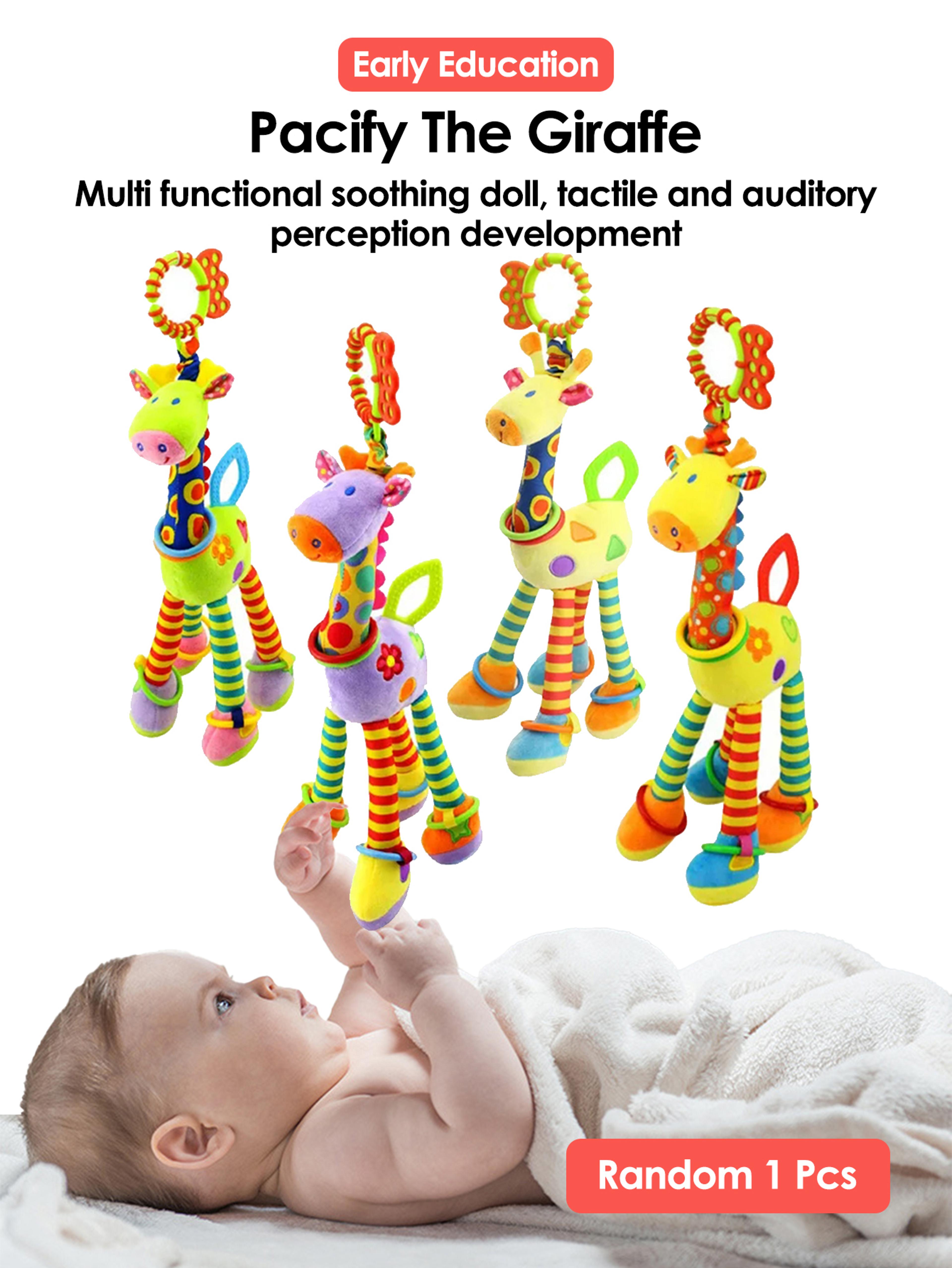 Infant Baby Development Handle Toys Soft Giraffe Handbells Rattles Plush With Teether Baby Toy For  1