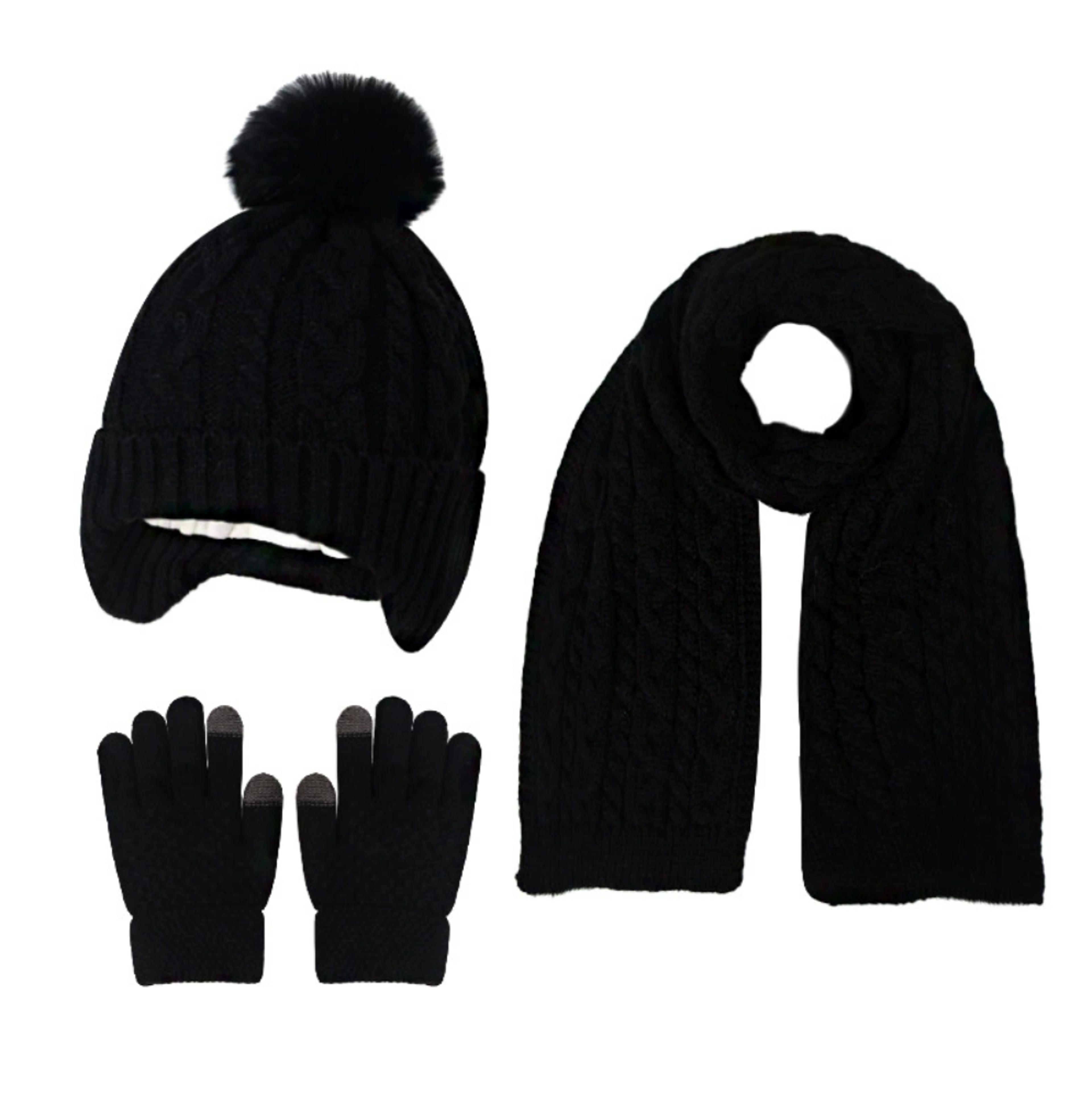 Knitted Thickened Warm Single Set Girl And Boy Hat Scarf And Glove Set Stretch Fit Lightweight Wint 6