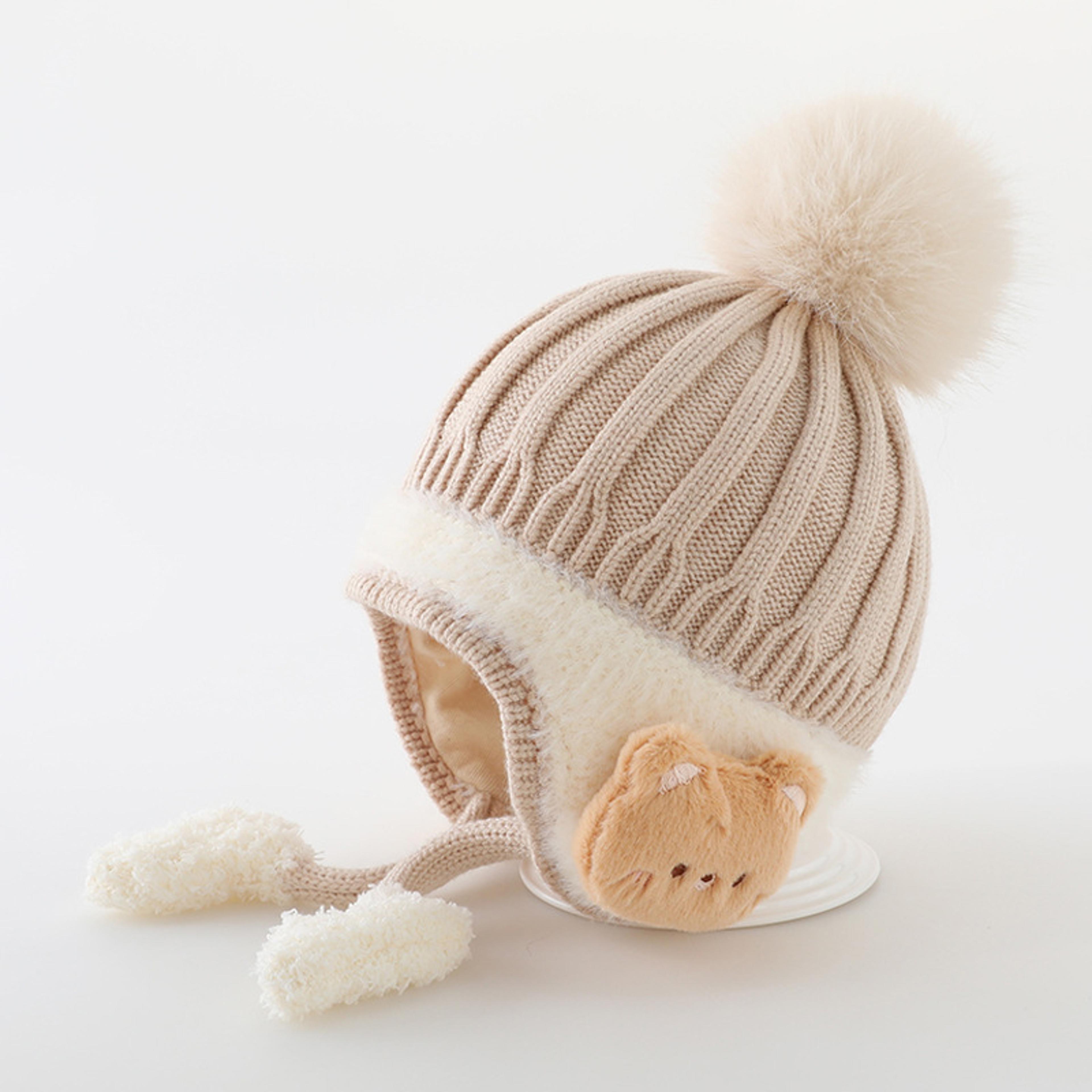 Warm Ear Protection Hat Velvet Lining Kids Children Woolen Knit Hats Cute Animal Baby Earmuffs Cap  6