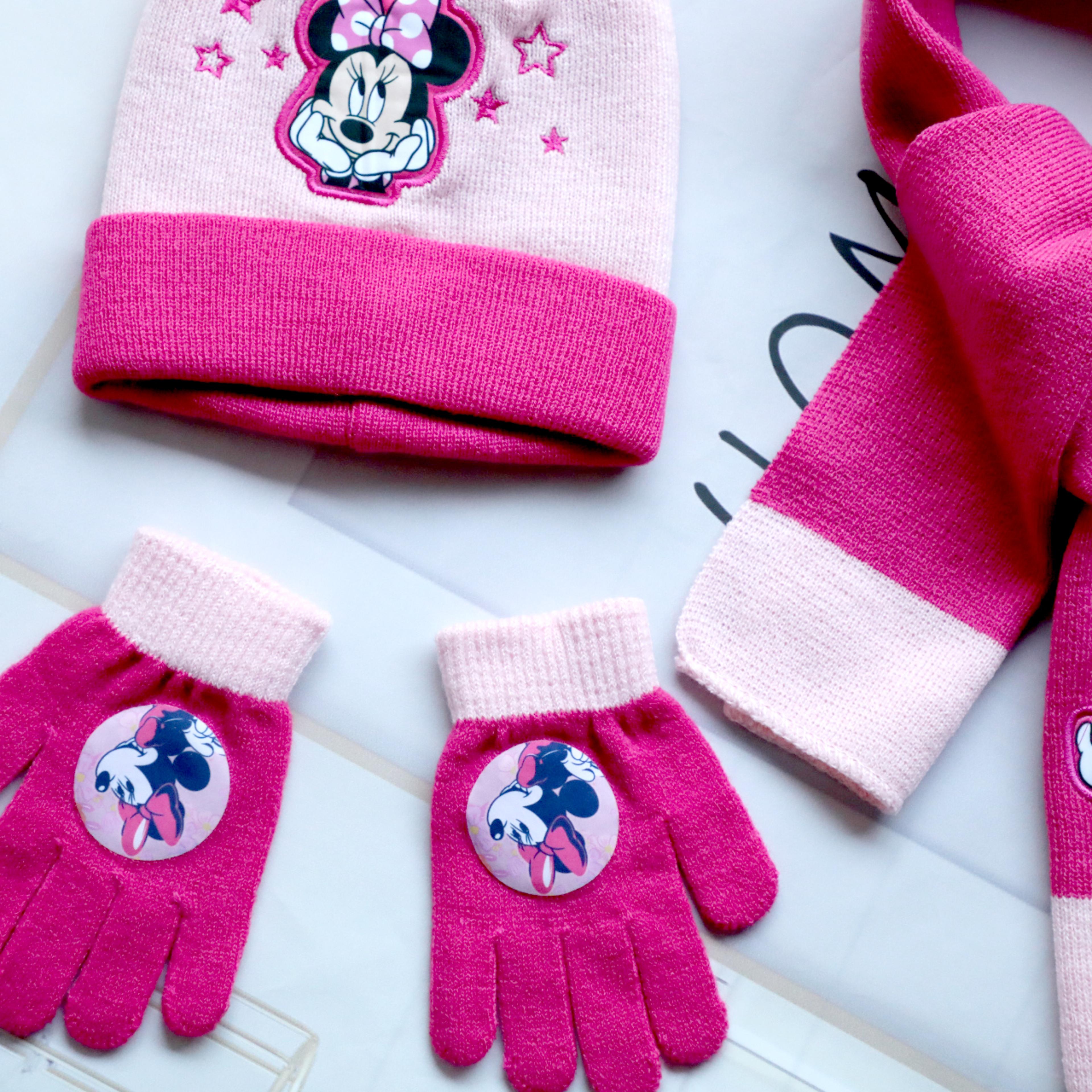 Cute Disney Minnie Hat Scarf Gloves Set Warm Winter Gift For Boys And Girls 4