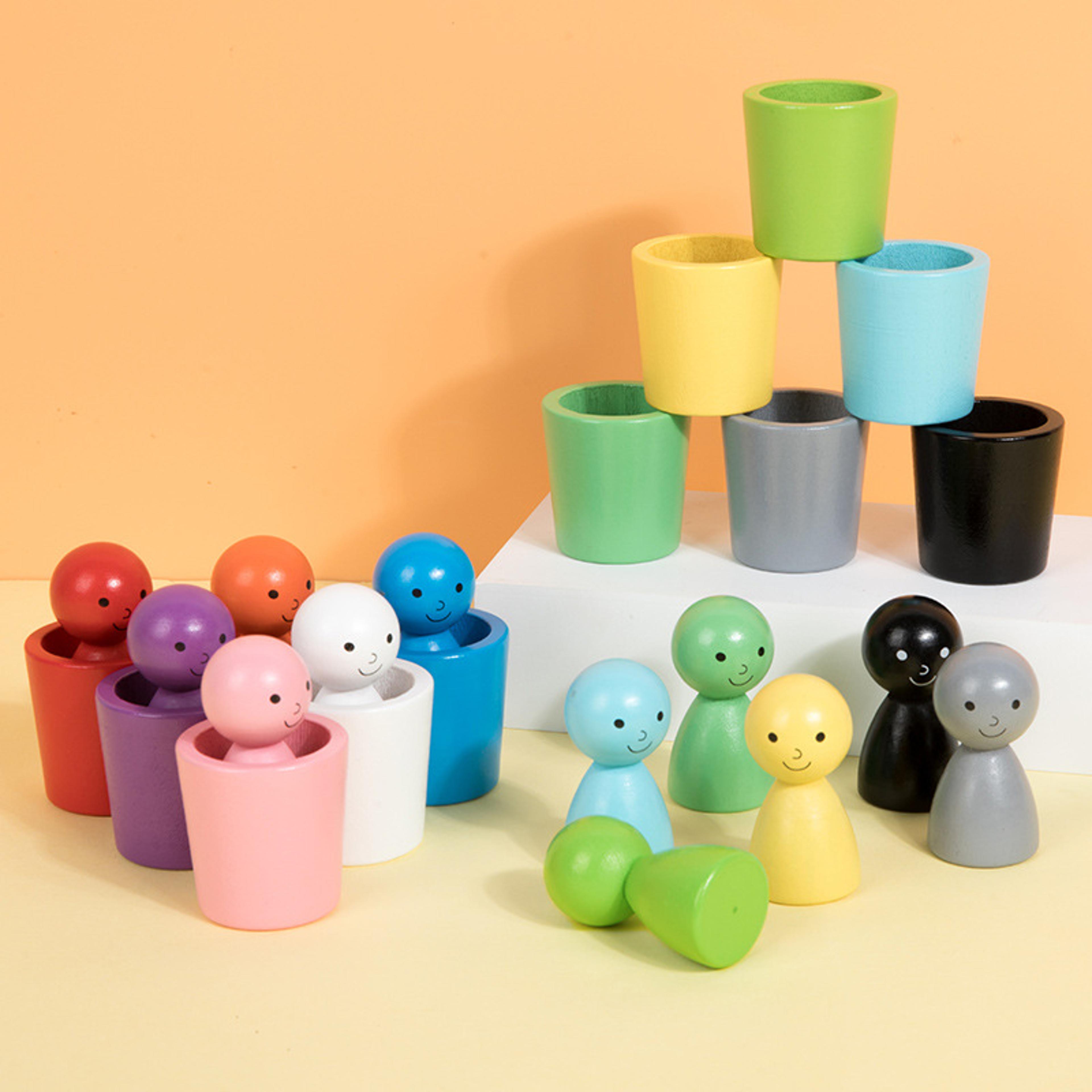 Montessori Educational Toy Wooden Color Cups Sorting Cognition Game For Early Learning 3