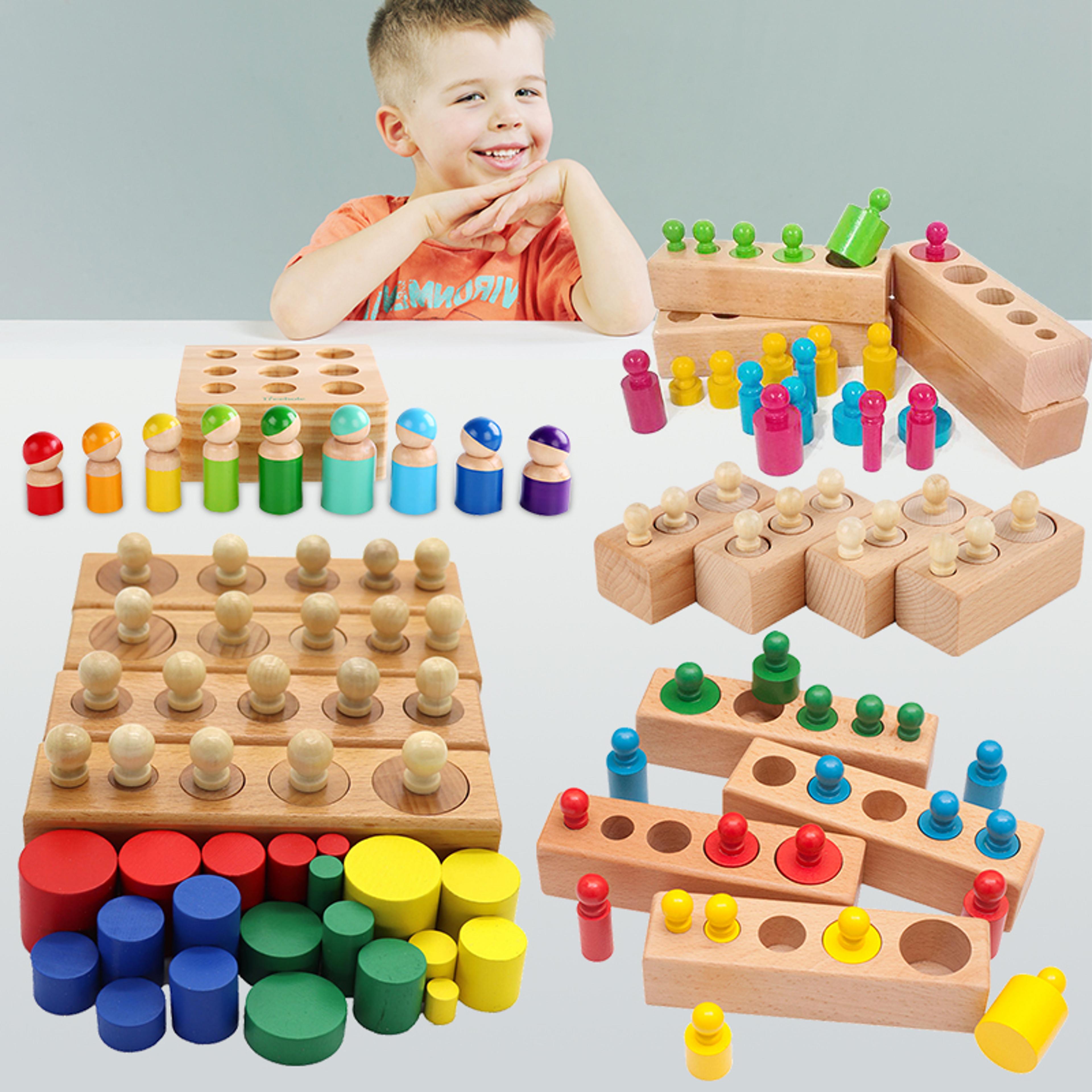Educational Wooden Montessori Cylinder Socket Puzzles Baby Development Toy For Preschool Kids 3