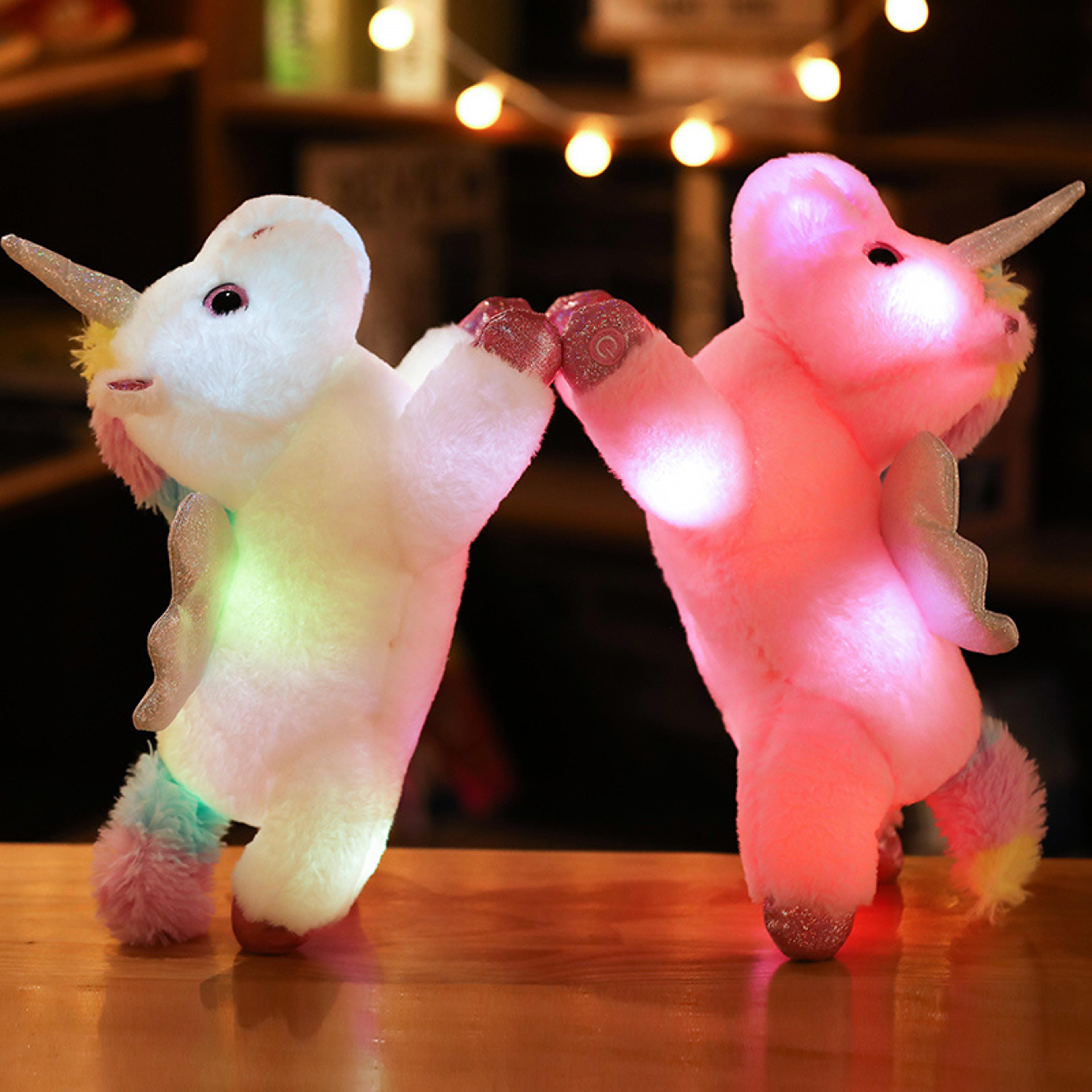 glowing unicorn pillow, led light stuffed plush toy, creative luminous cushion for children, great gift for girls