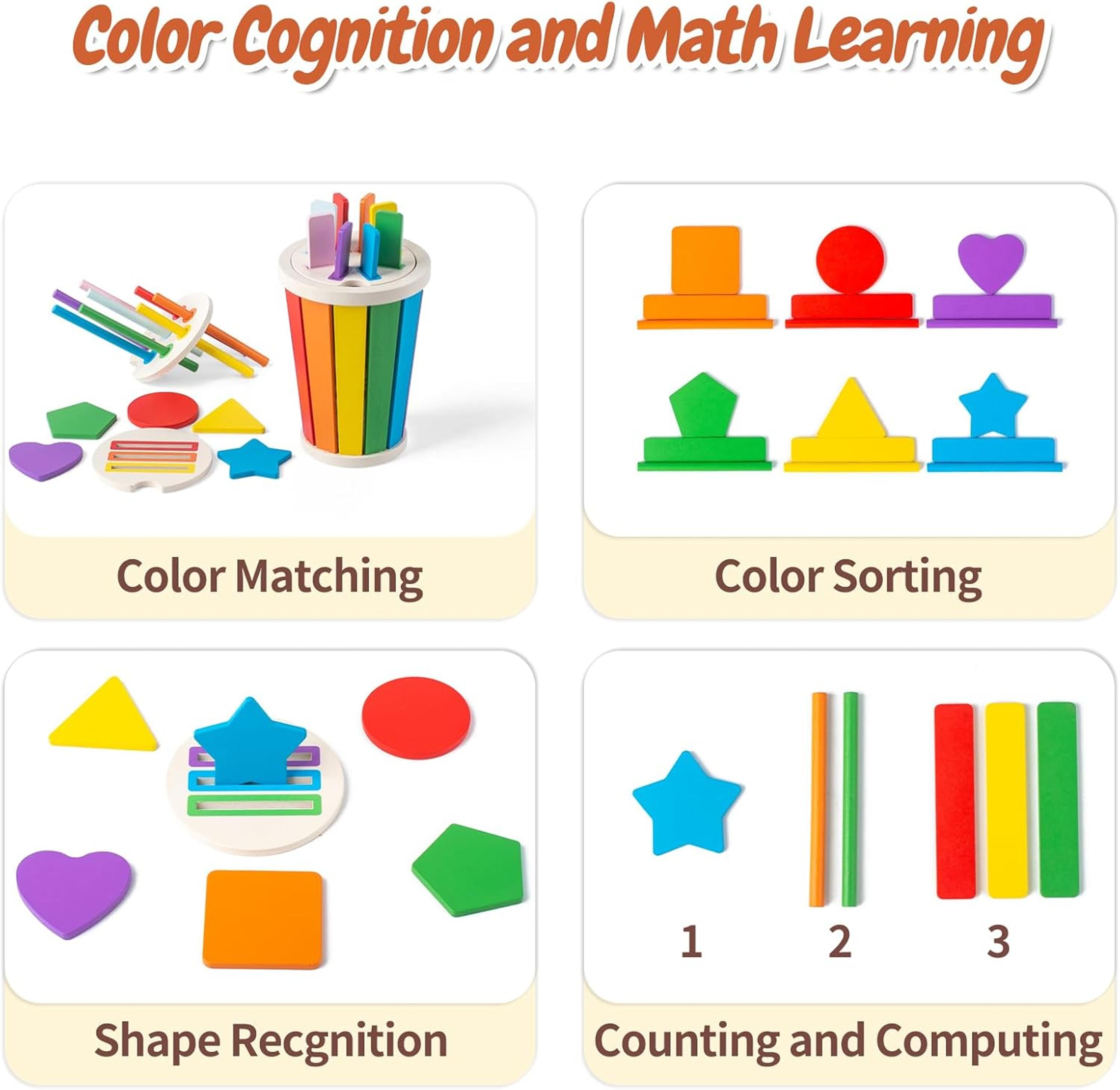 Wooden Shape Recognition Toy Montessori Color Sorting Kids Math Learning Educational Toys For Toddl 2