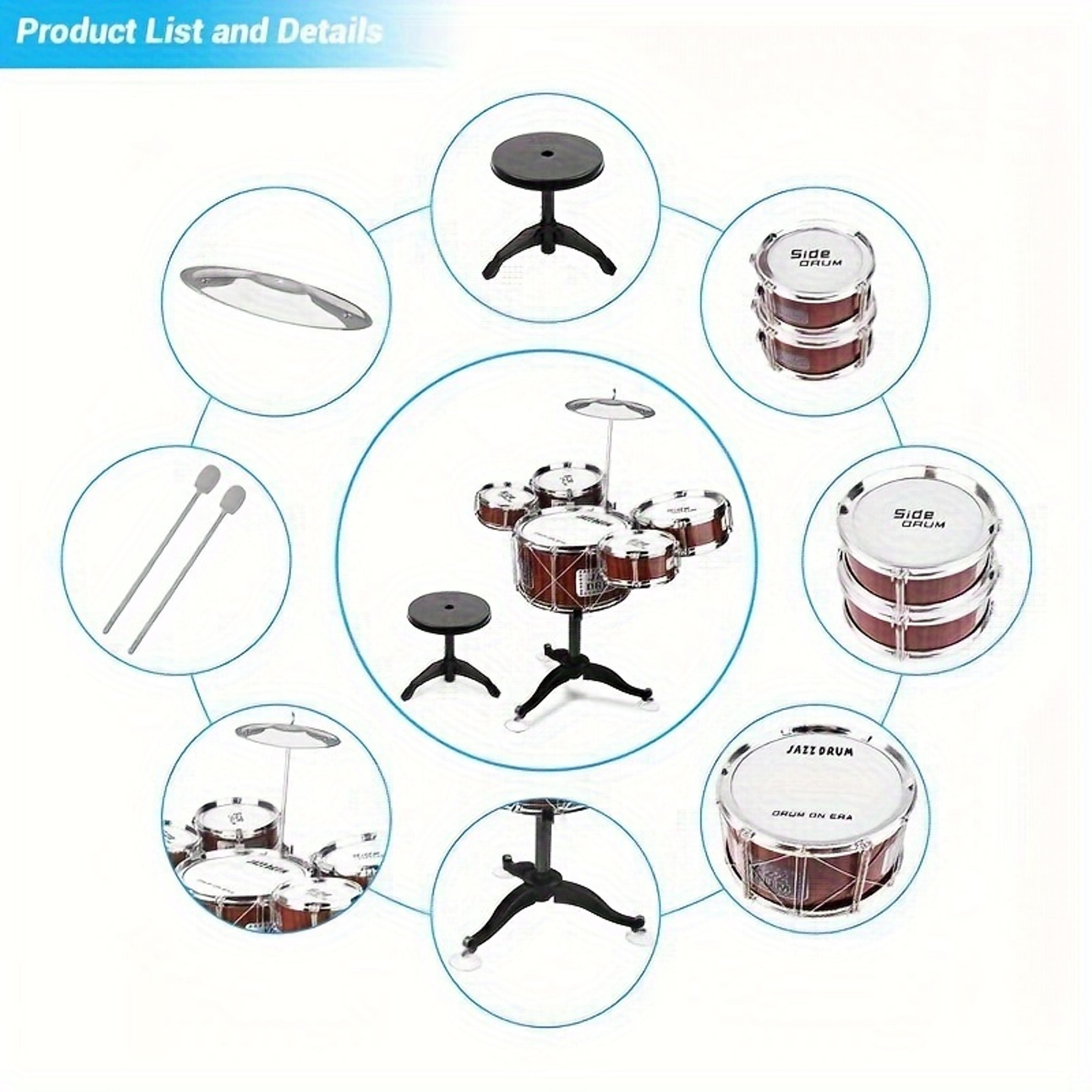 Jazz Drum Set With Stool Kids Drum Kit For Toddlers Musical Toy Drums Cymbal Sticks 3
