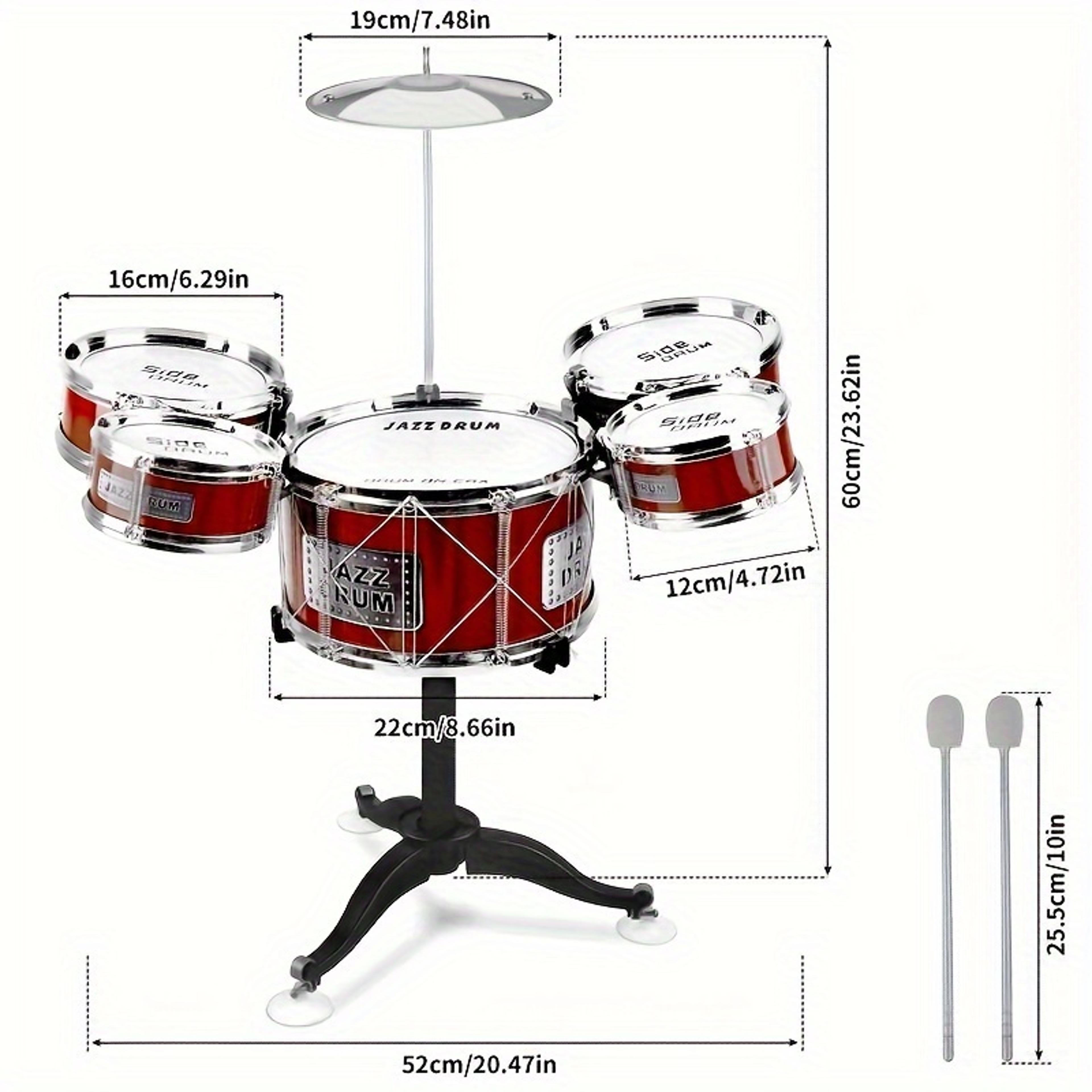 Jazz Drum Set With Stool Kids Drum Kit For Toddlers Musical Toy Drums Cymbal Sticks 6