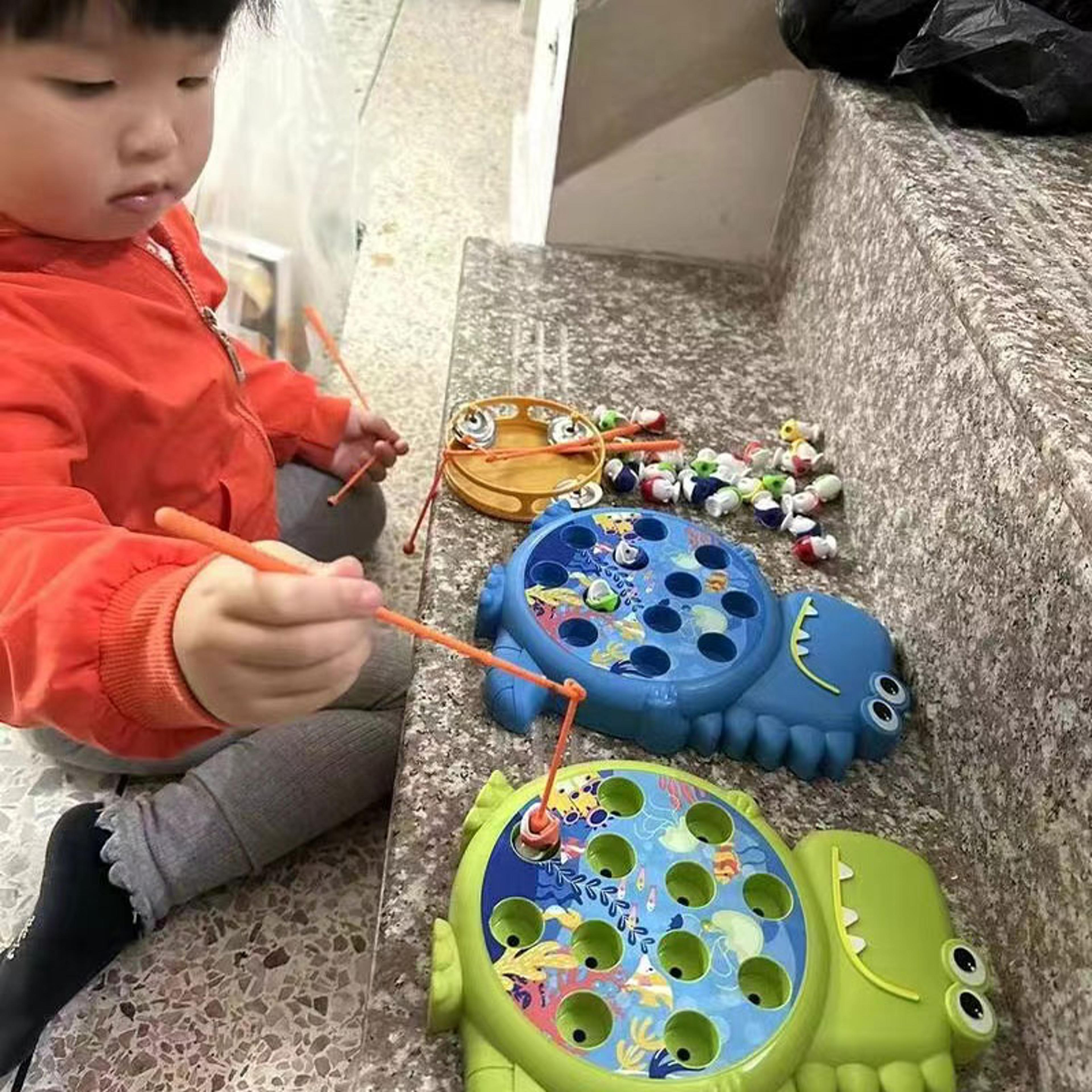 montessori dinosaur fishing toy set, kids play rod game with magnetic fishing rod, educational gift for children