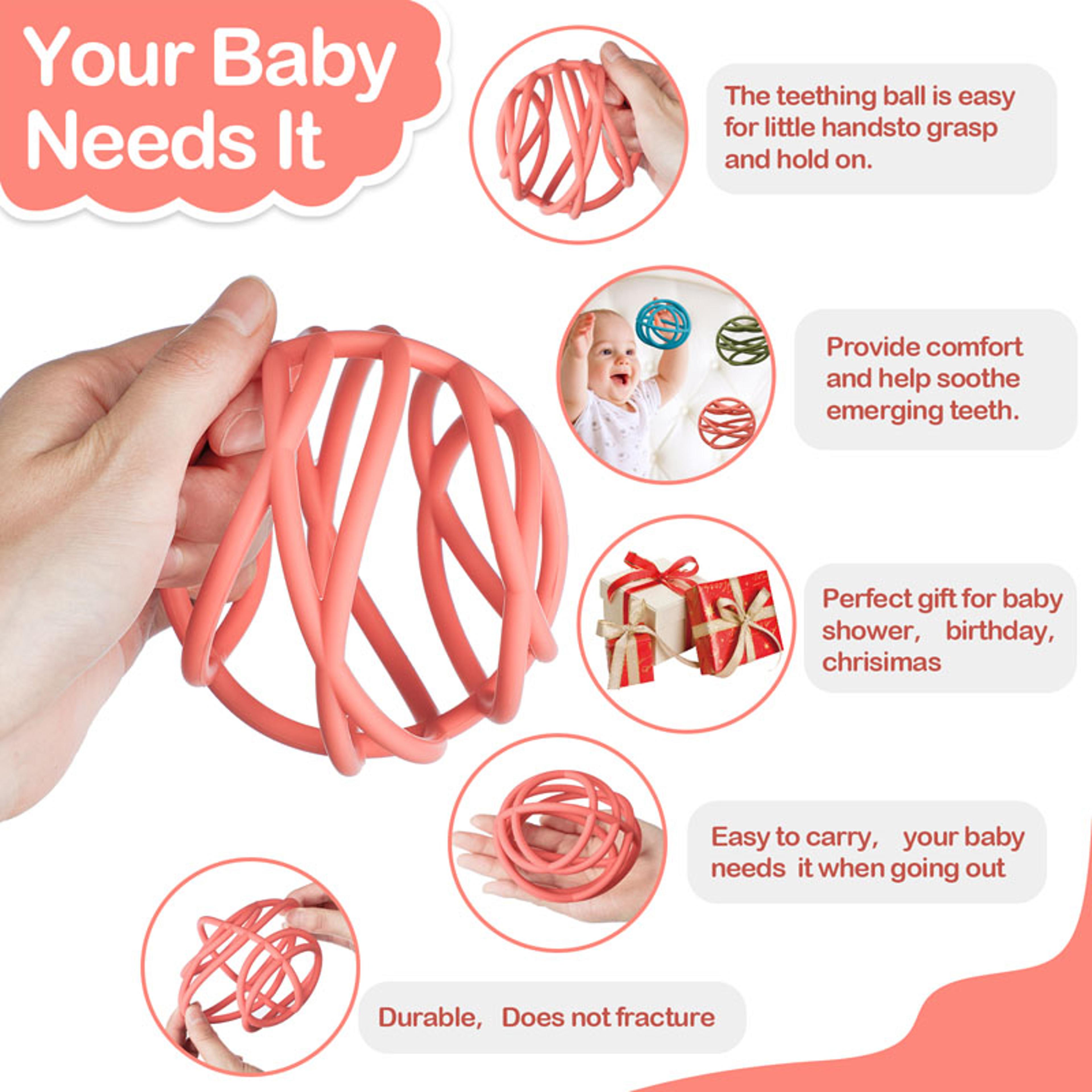 BPA Free Baby Teething Chew Baby Silicone Rodent Toy Ball DIY Teething Necklace Toys Soft Chew Bead 2