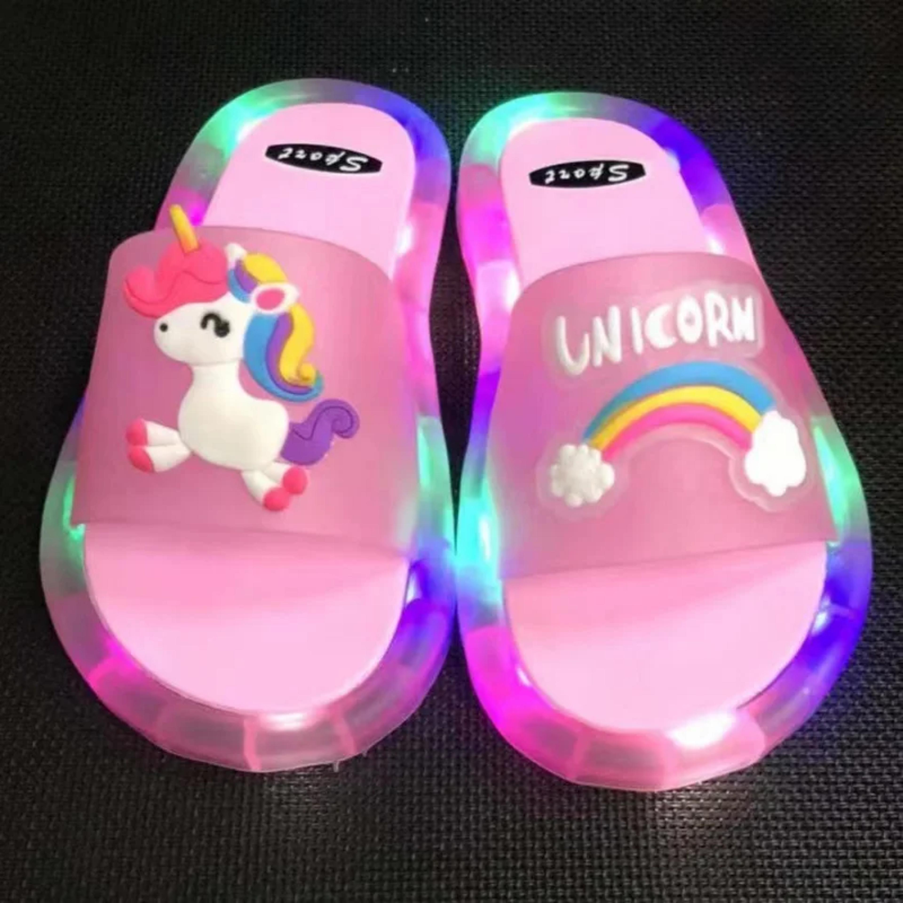 Cute Kids Toddler Slippers Cartoon Unicorn Prints Lighted Fashion Shoes For Boys And Girls Bathroom 5