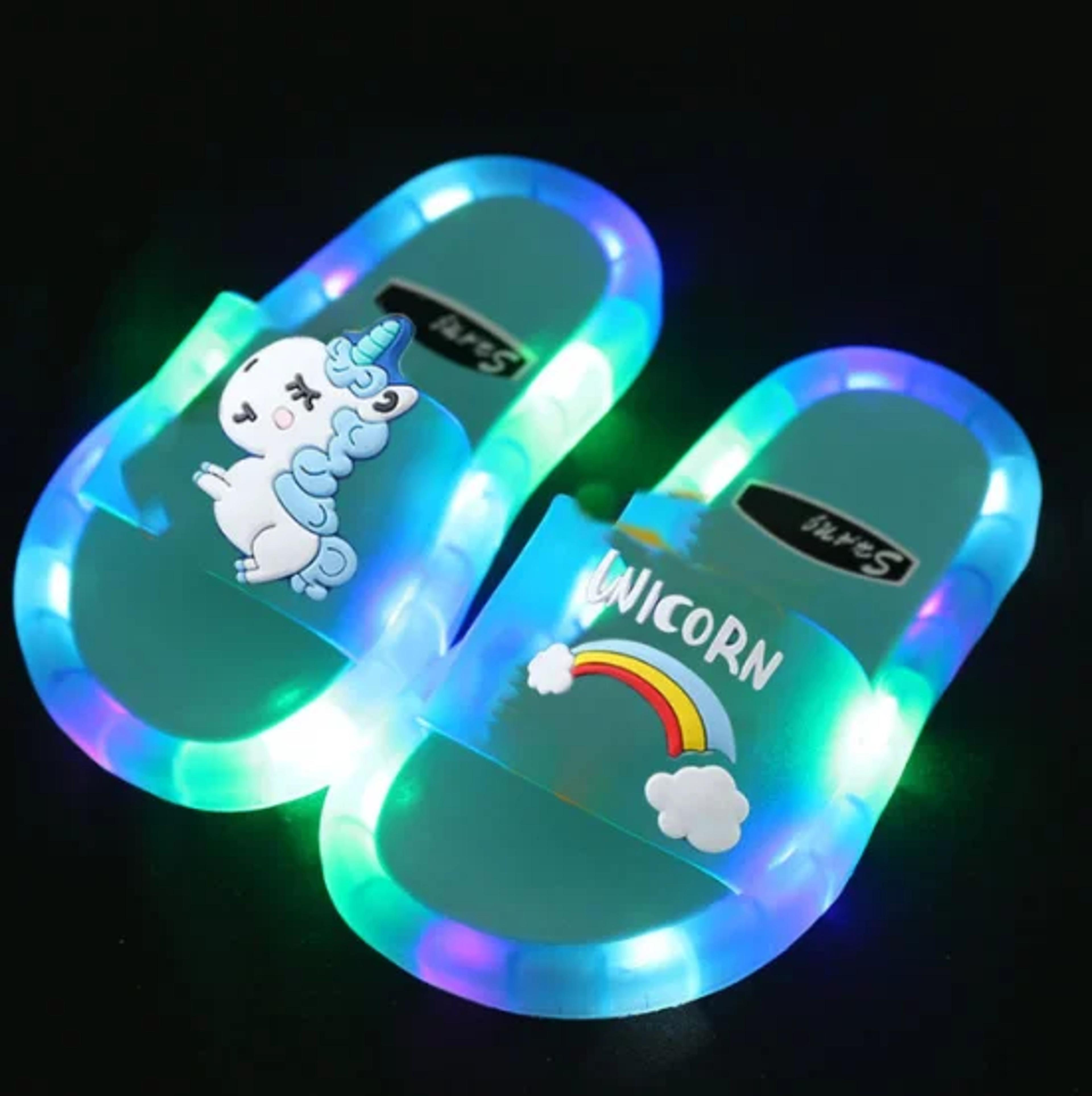 Cute Kids Toddler Slippers Cartoon Unicorn Prints Lighted Fashion Shoes For Boys And Girls Bathroom 4