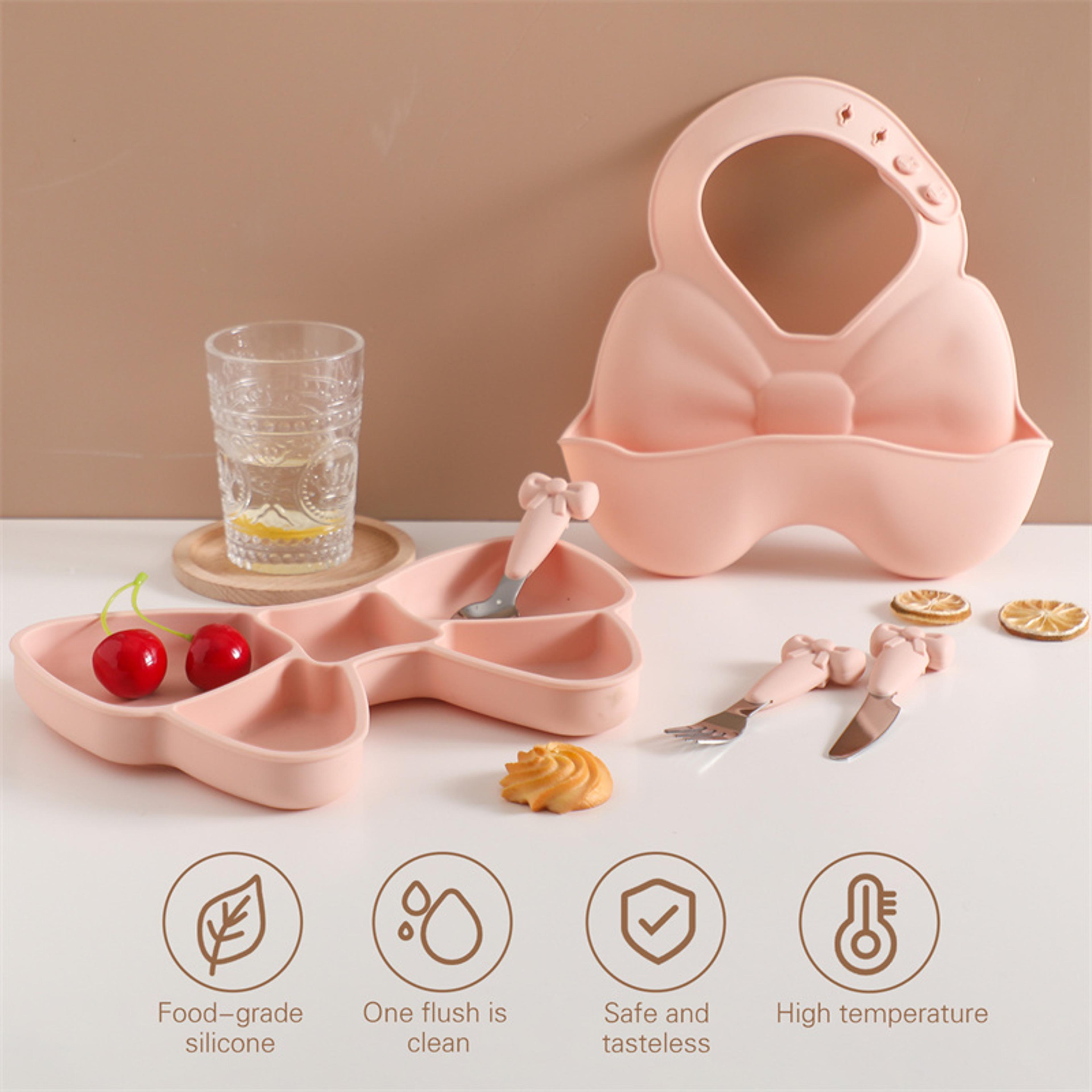 Nonslip Silicone Baby Tableware Set Bowl Fork Plate Spoon 4