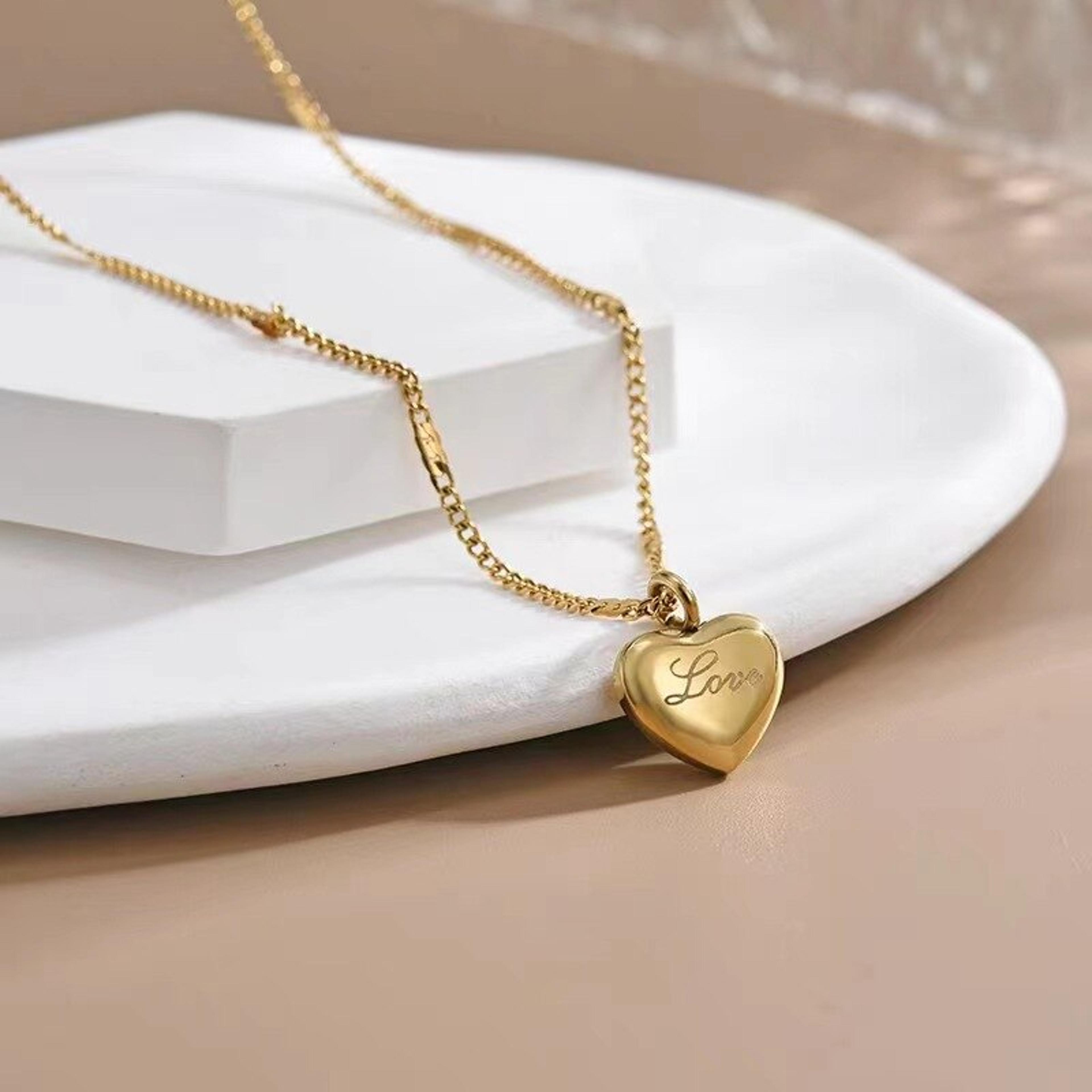 Ms Simple Fashion Peach 1pcs Goldcolor Necklace Collarbone Chain Holiday Gifts Heart Engraved Love 1