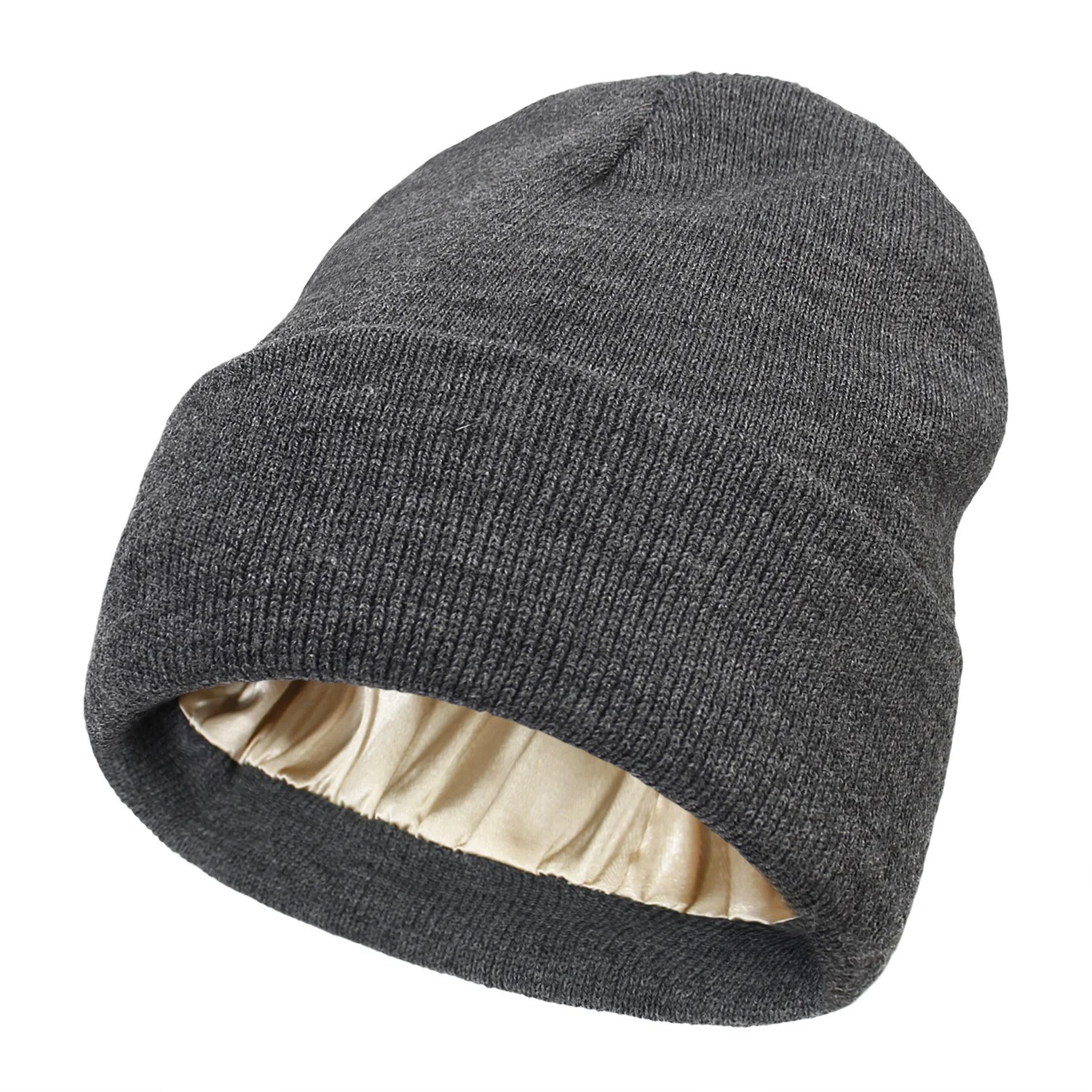 Winter Silk Lining Beanie Unisex Anti Static Hat Slouchy Warm Cuffed Skullies Satin Lined 2Layer Ha