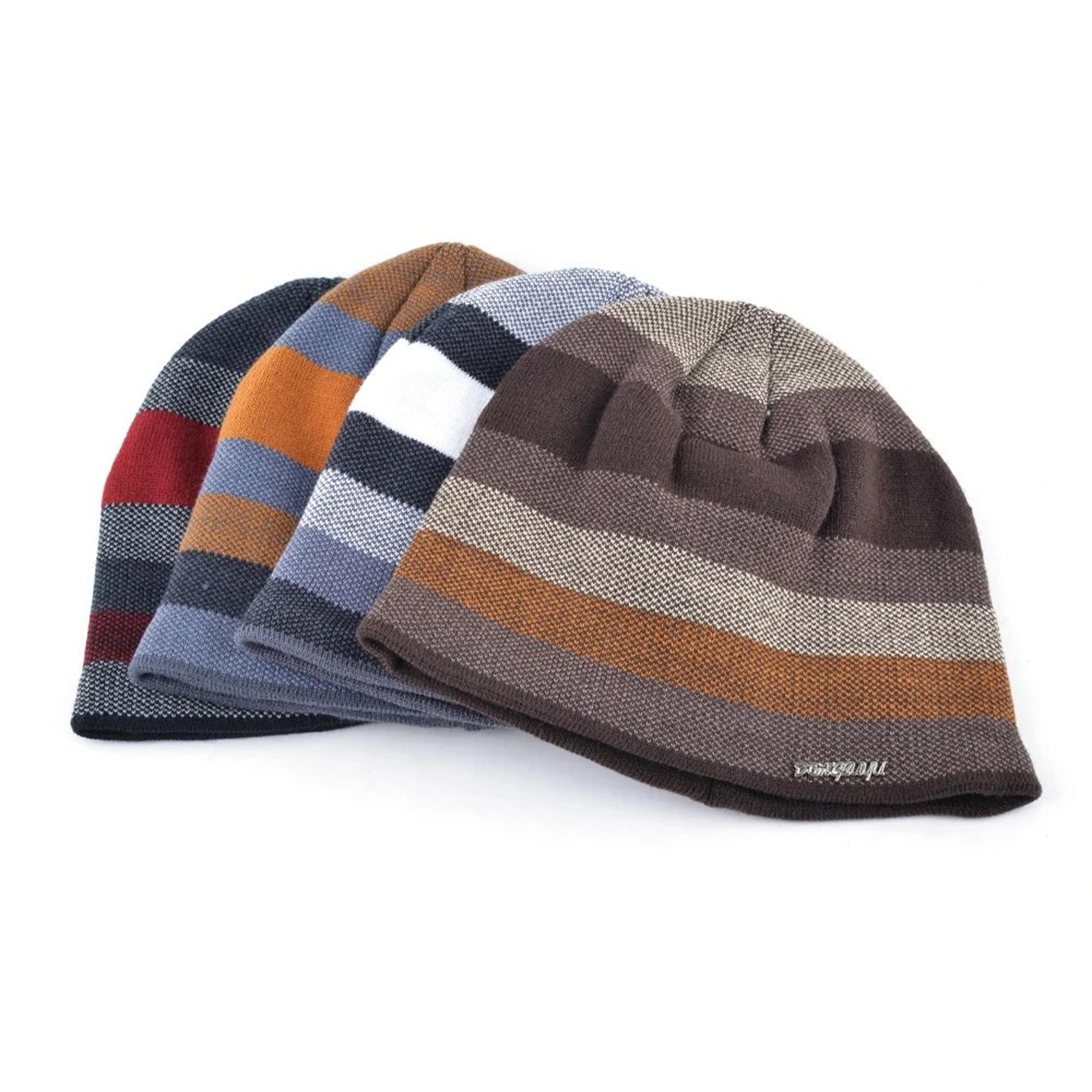 Knitted Wool Hat Mens Skullies Hat Winter Beanie Bonnet Thicker Stripe Skis Sports Beanies Plus Vel