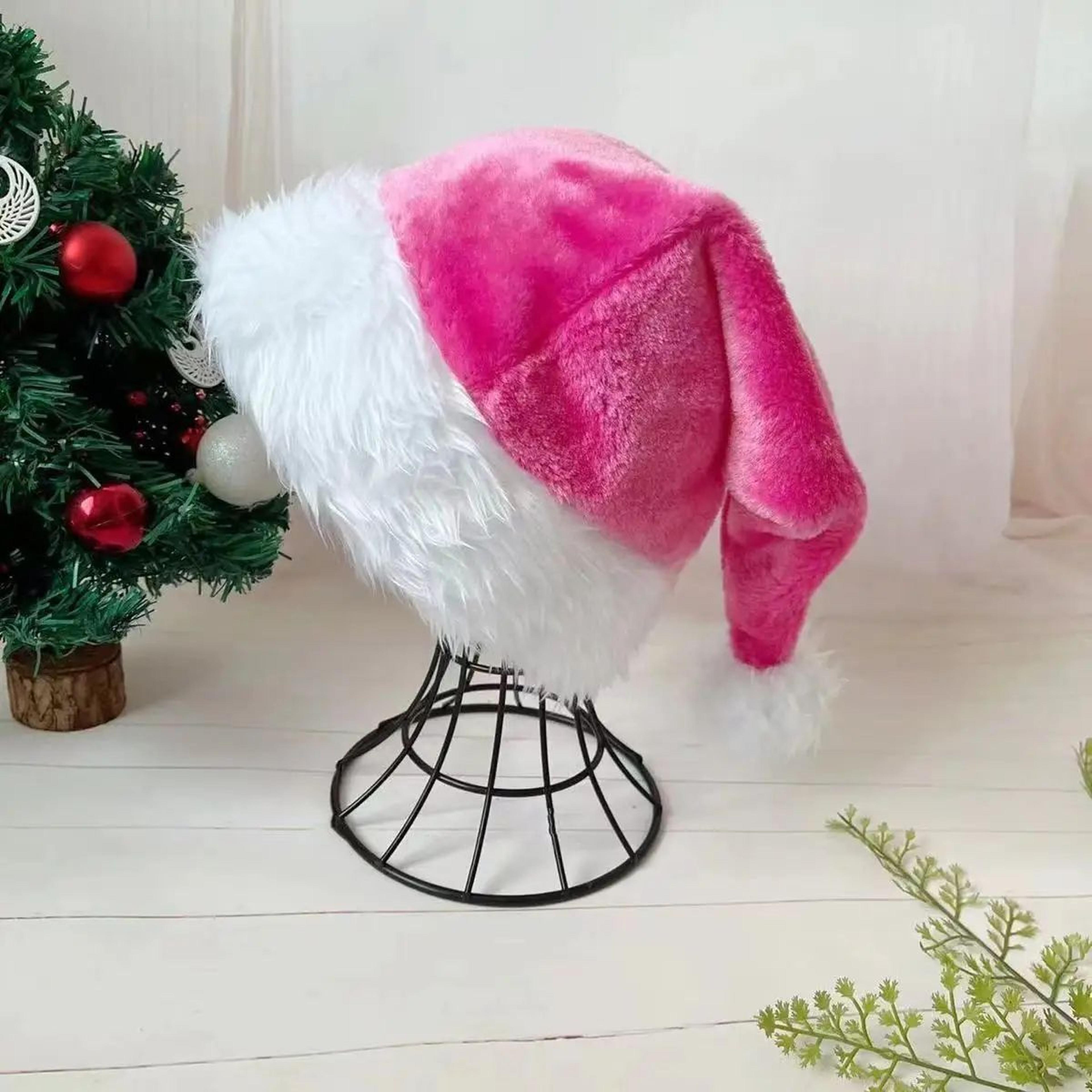 Pink Long Plush Santa Hat Christmas Holiday Red Black Hat Unisex Kids Adults New Year Party Accesso 0