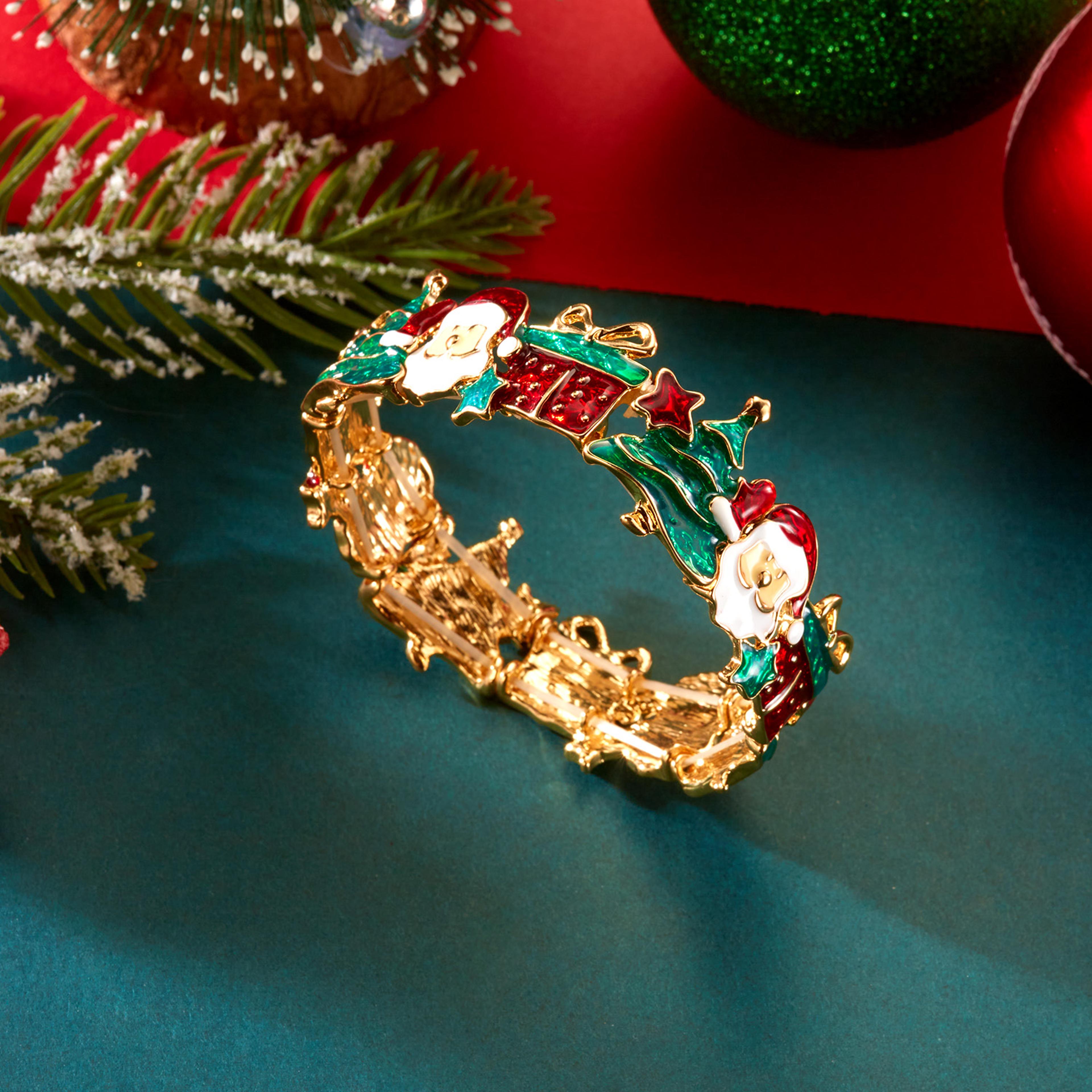 Necklace Set For Women Christmas Metal Earrings Dripping Oil Santa Claus Bowknot Hat Xmas Tree Chok