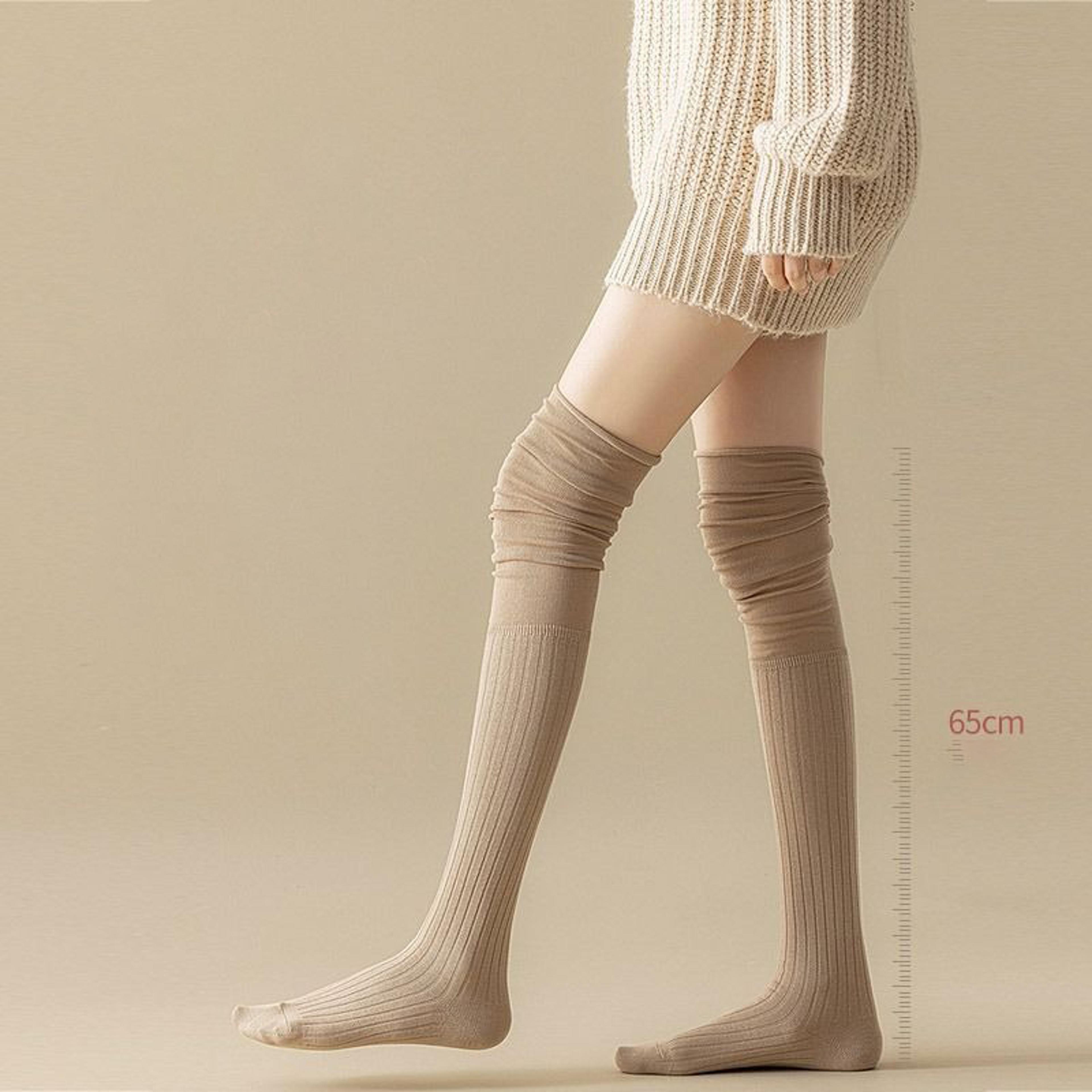 Knee High Socks For Women Thin Long Stacked Socks High Elasticity Stockings Solid Colour Patchwork