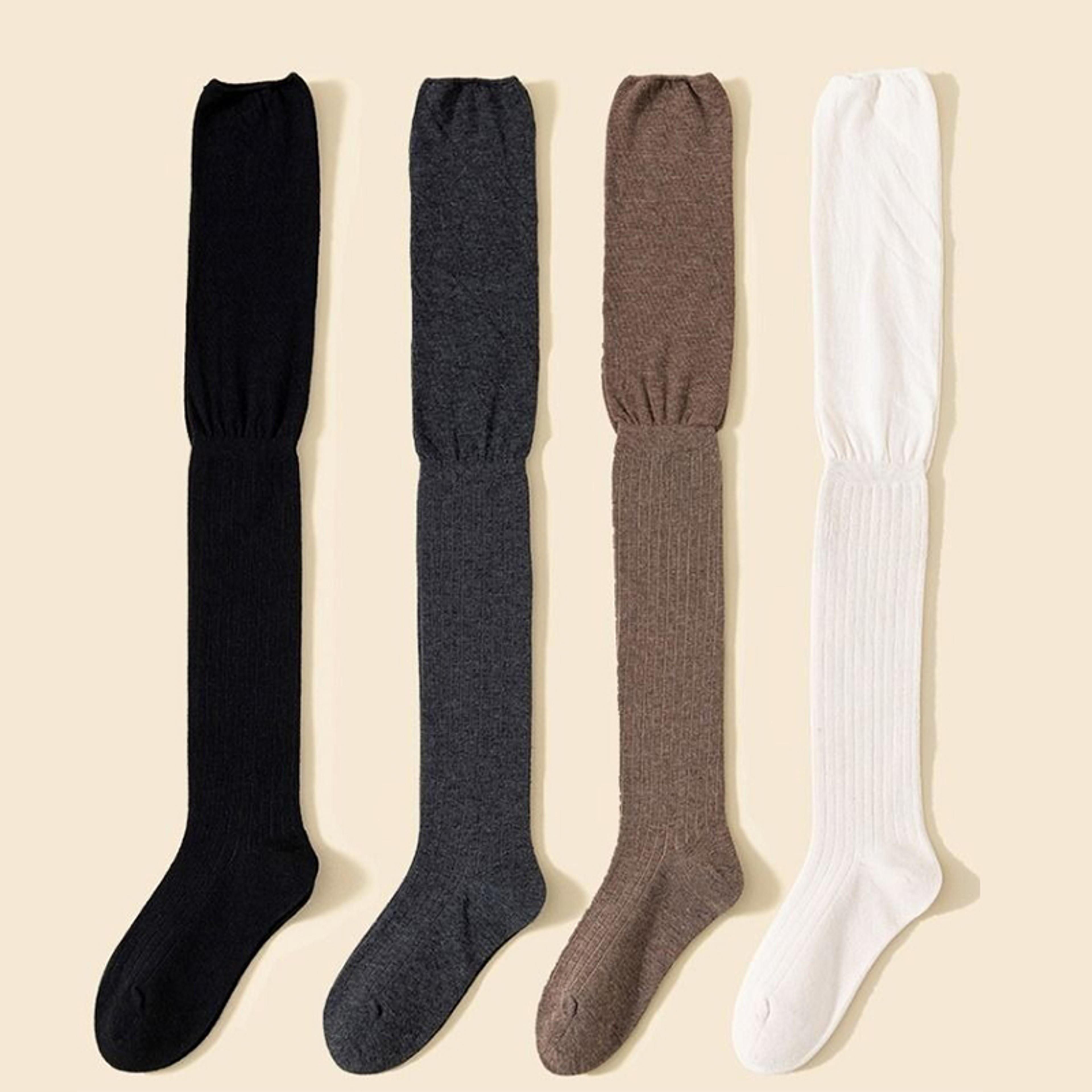 Knee High Socks For Women Thin Long Stacked Socks High Elasticity Stockings Solid Colour Patchwork