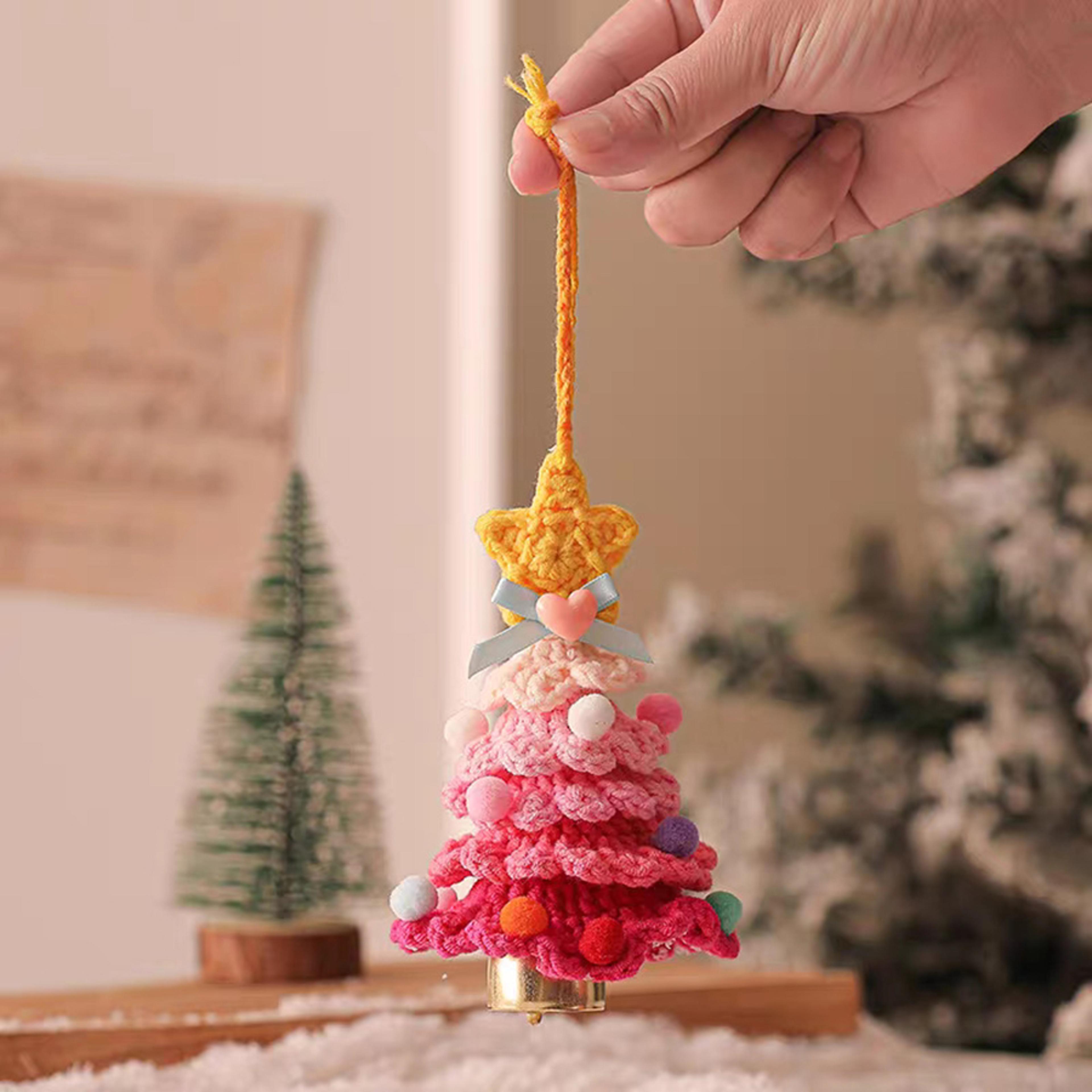 Wool Crochet Christmas Tree Knitted Christmas Tree Christmas Hanging Pendant With Jingle Bell Holid 7