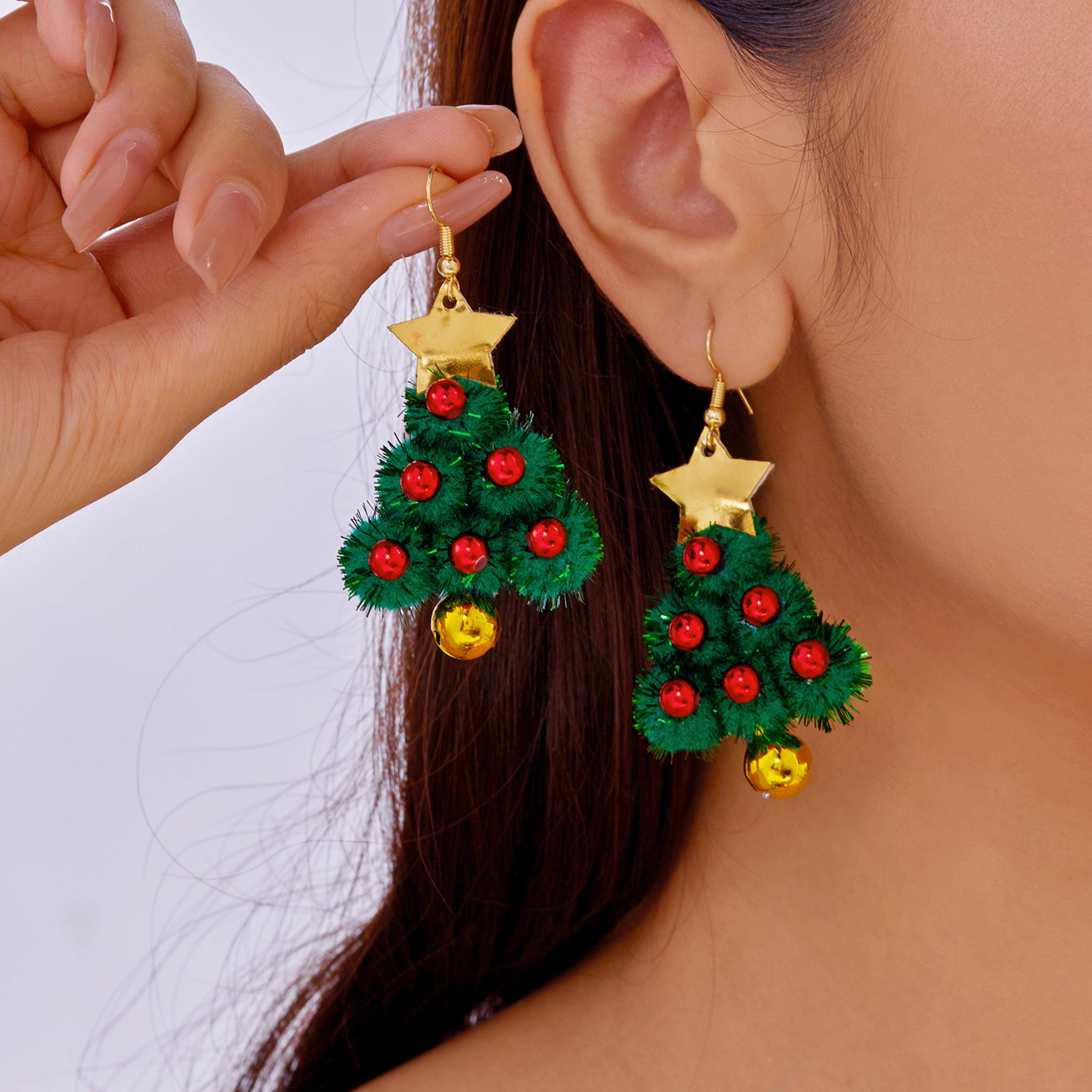 Women Jewelry Christmas Tree Bell Earrings Fashion Red Green Xmas Stud Wreath Star Bowknot Dangle D 2